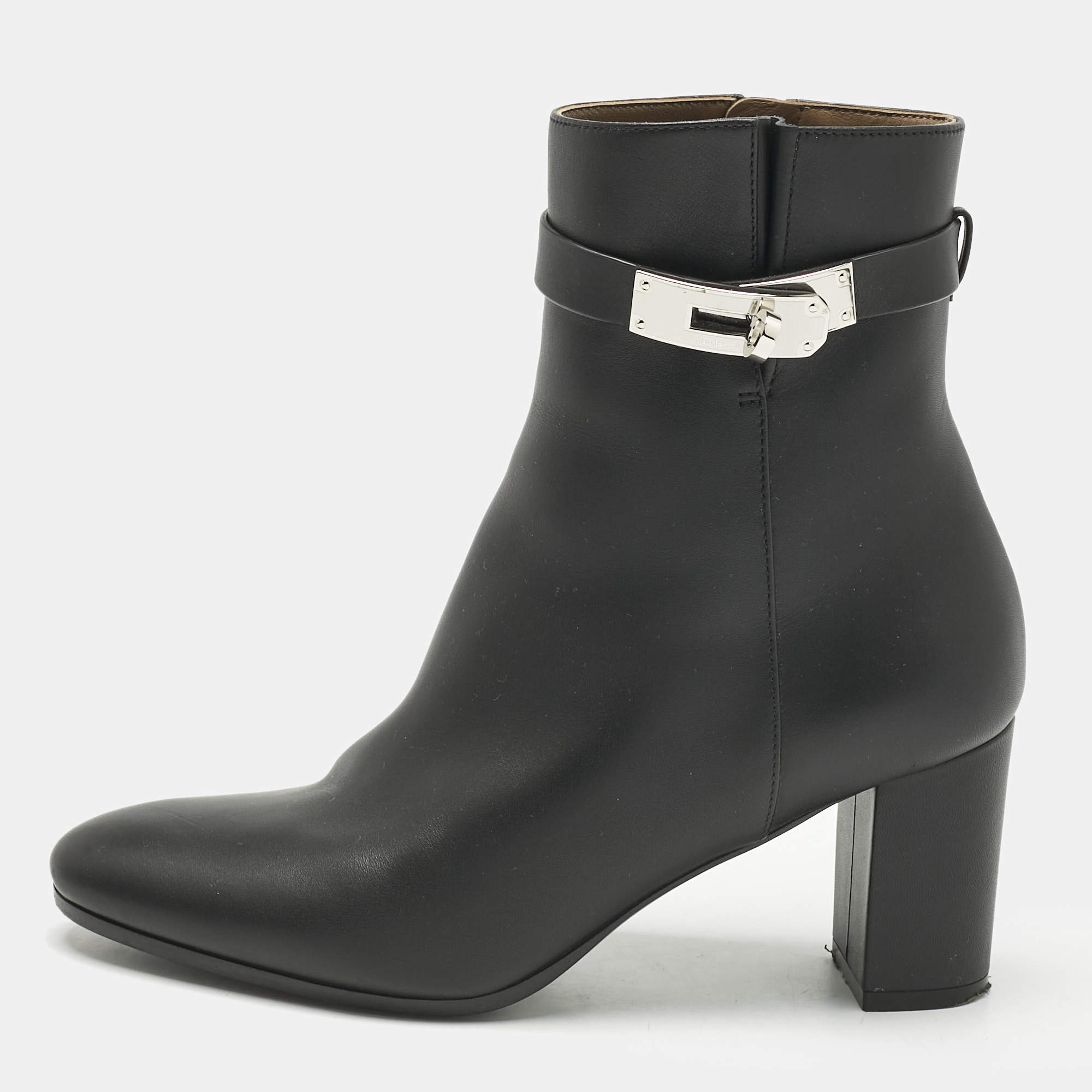مملوكة مسبقًا Hermes Black Leather Saint Germain Ankle Boots Size 37.5