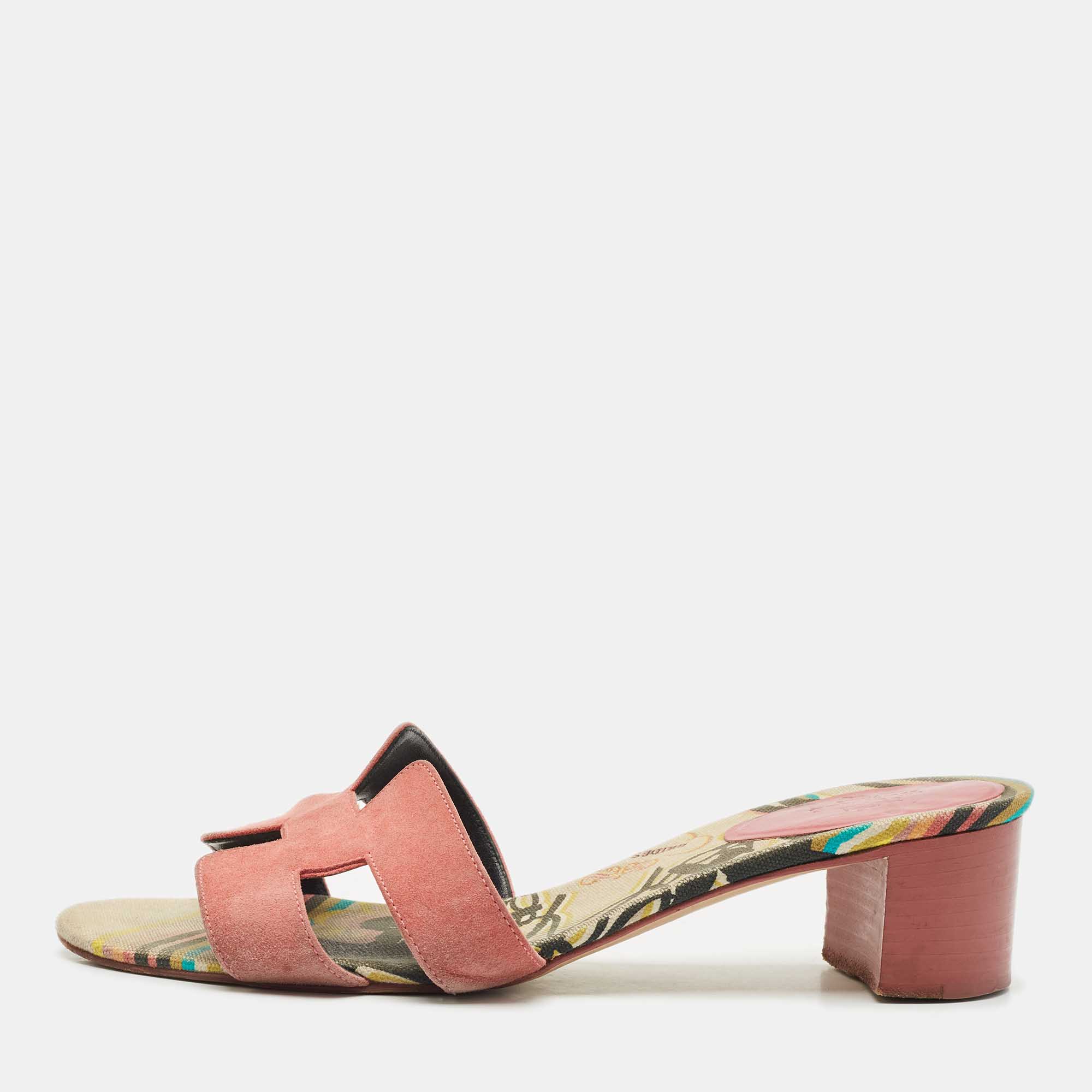 Pre Owned Hermes Pink Suede Oasis Slide Sandals Size 39