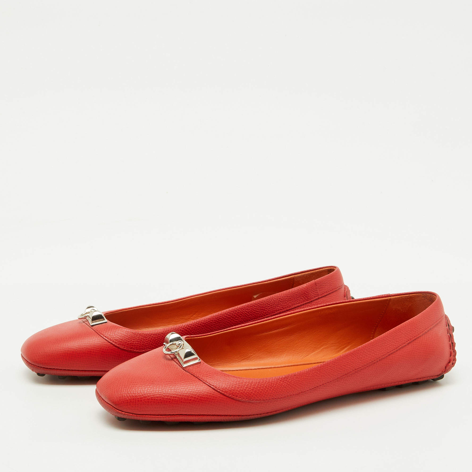 Hermes Orange Leather Liberty Ballet Flats Size 37 Hermes TLC