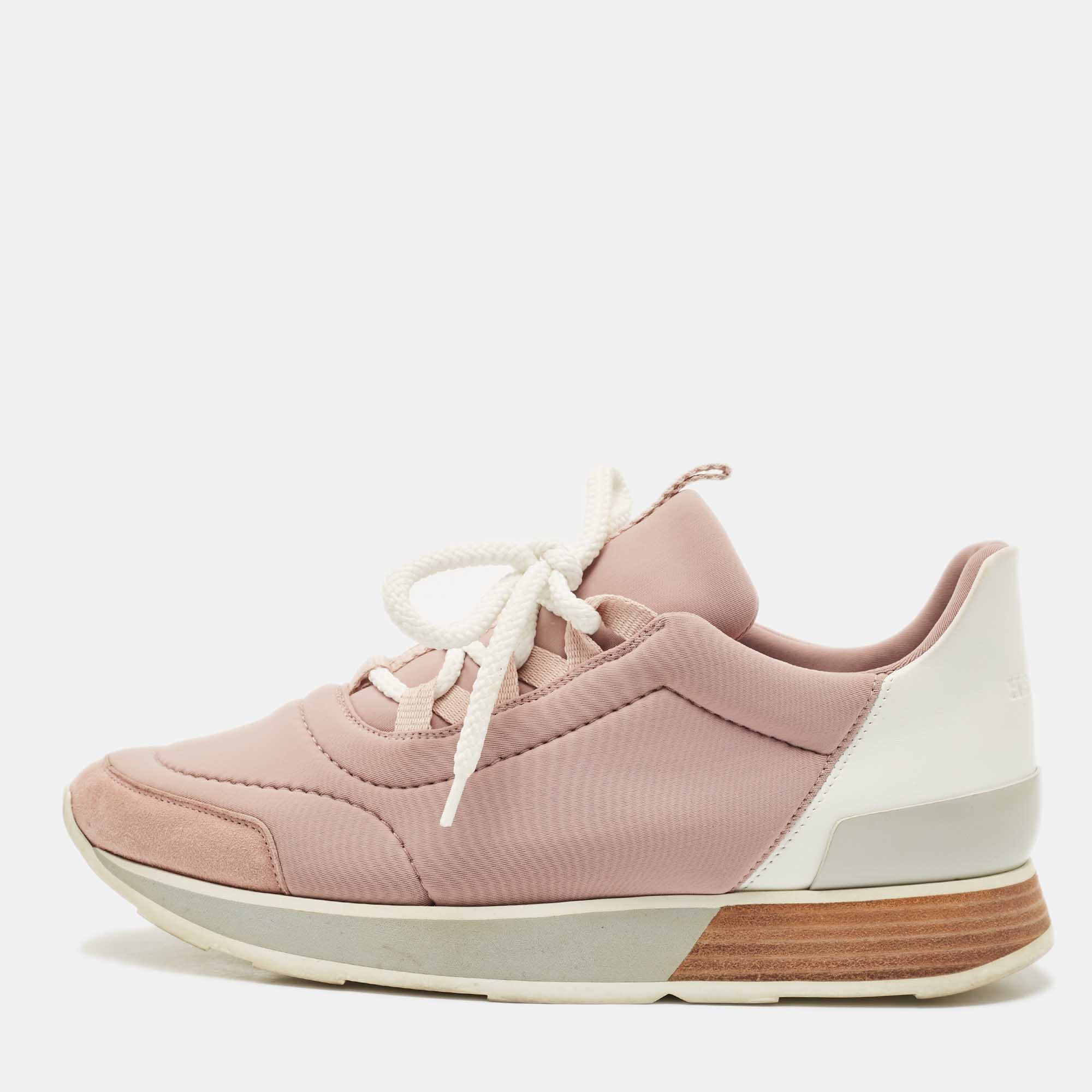 Pre Owned Hermes Two Tone Neoprene/Leather and Suede Miles Lace Up Sneakers Size 36