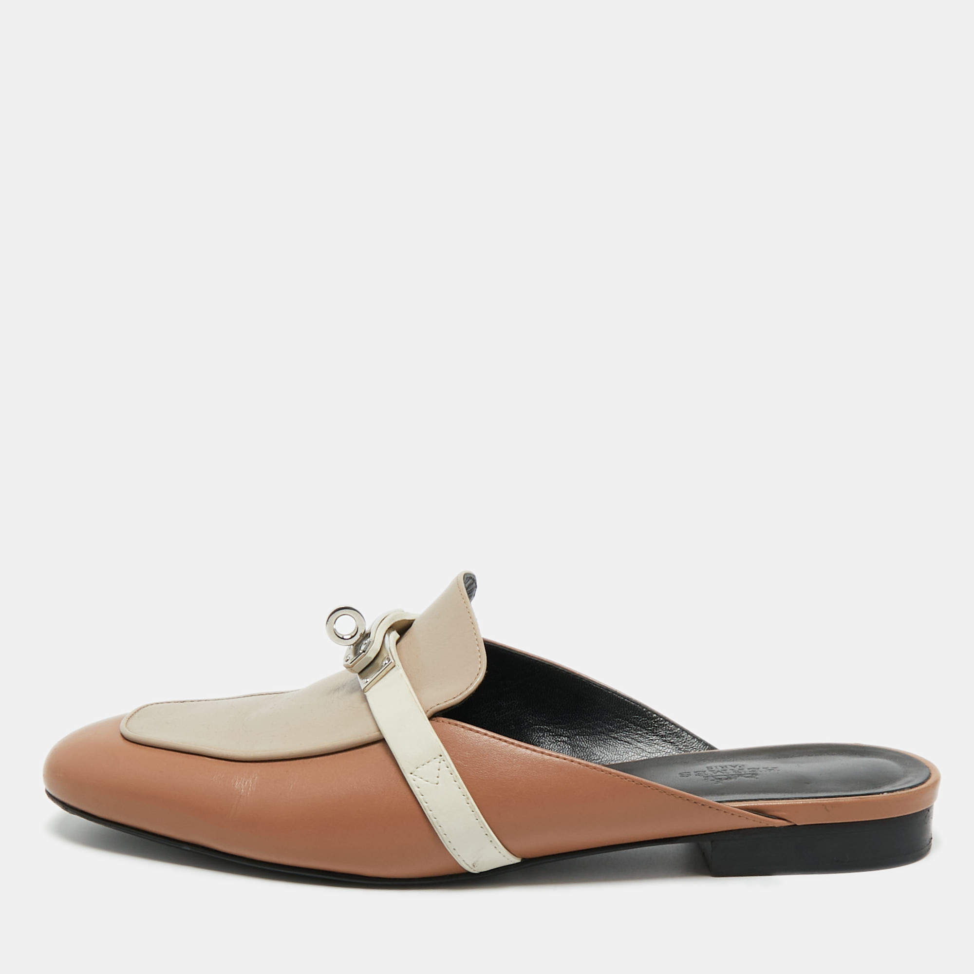 Pre Owned Hermes Beige/Cream Leather Oz Mule Sandals Size 39