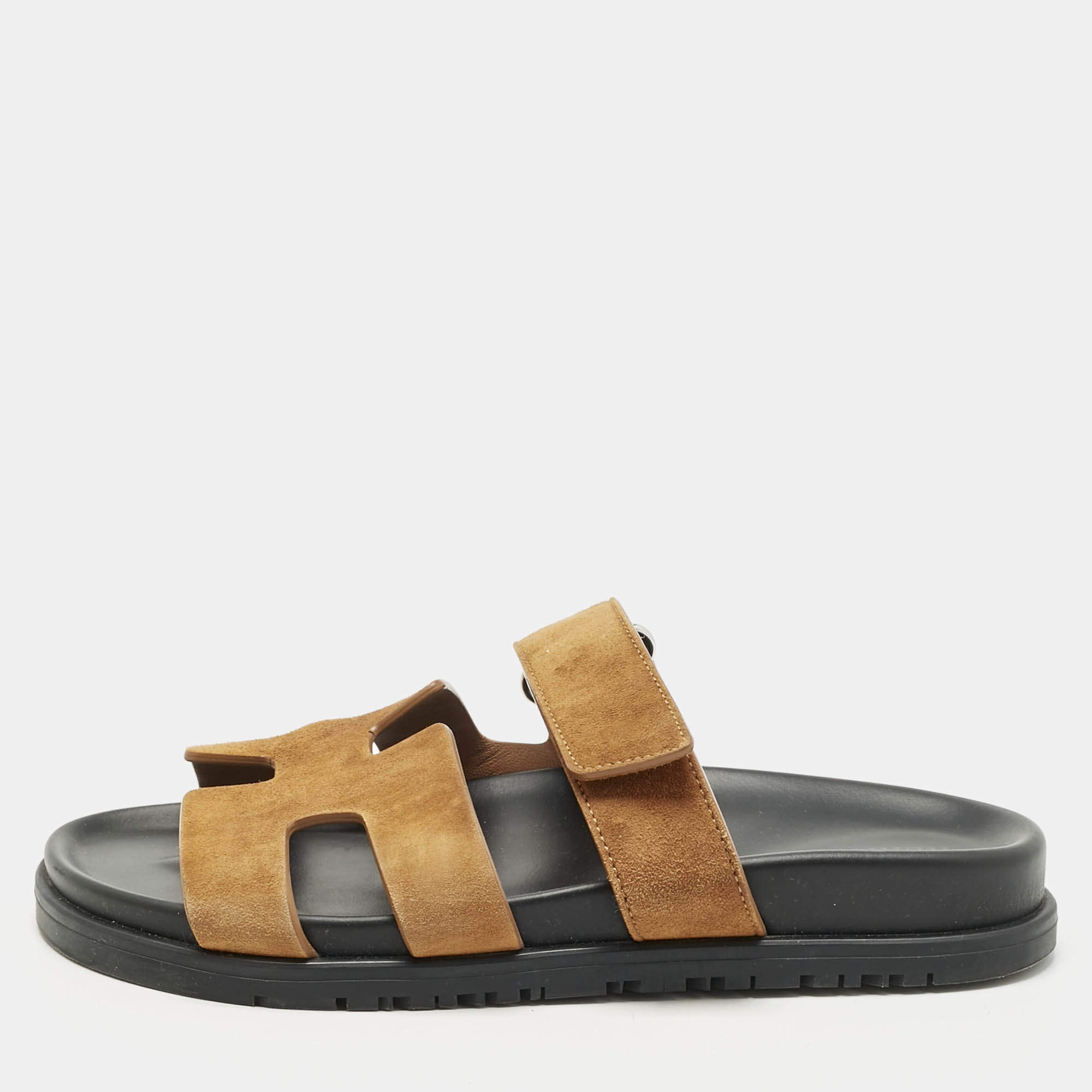 Pre Owned صندل شرب هيرمس جلد بني مقاس 36.5