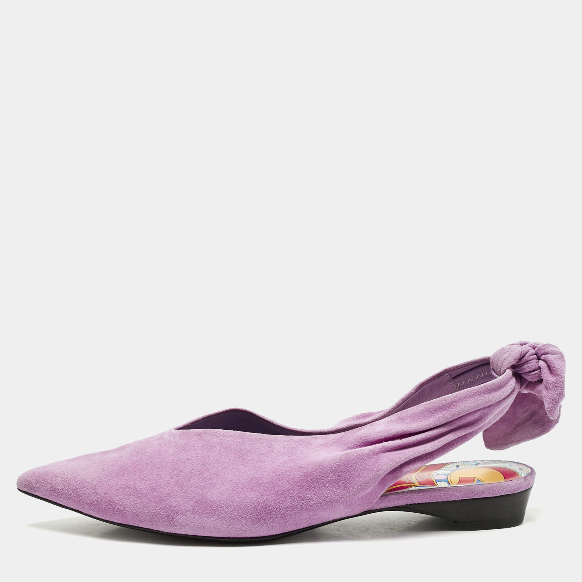 Pre Owned Hermes Purple Suede Slingback Flats Size 39.5