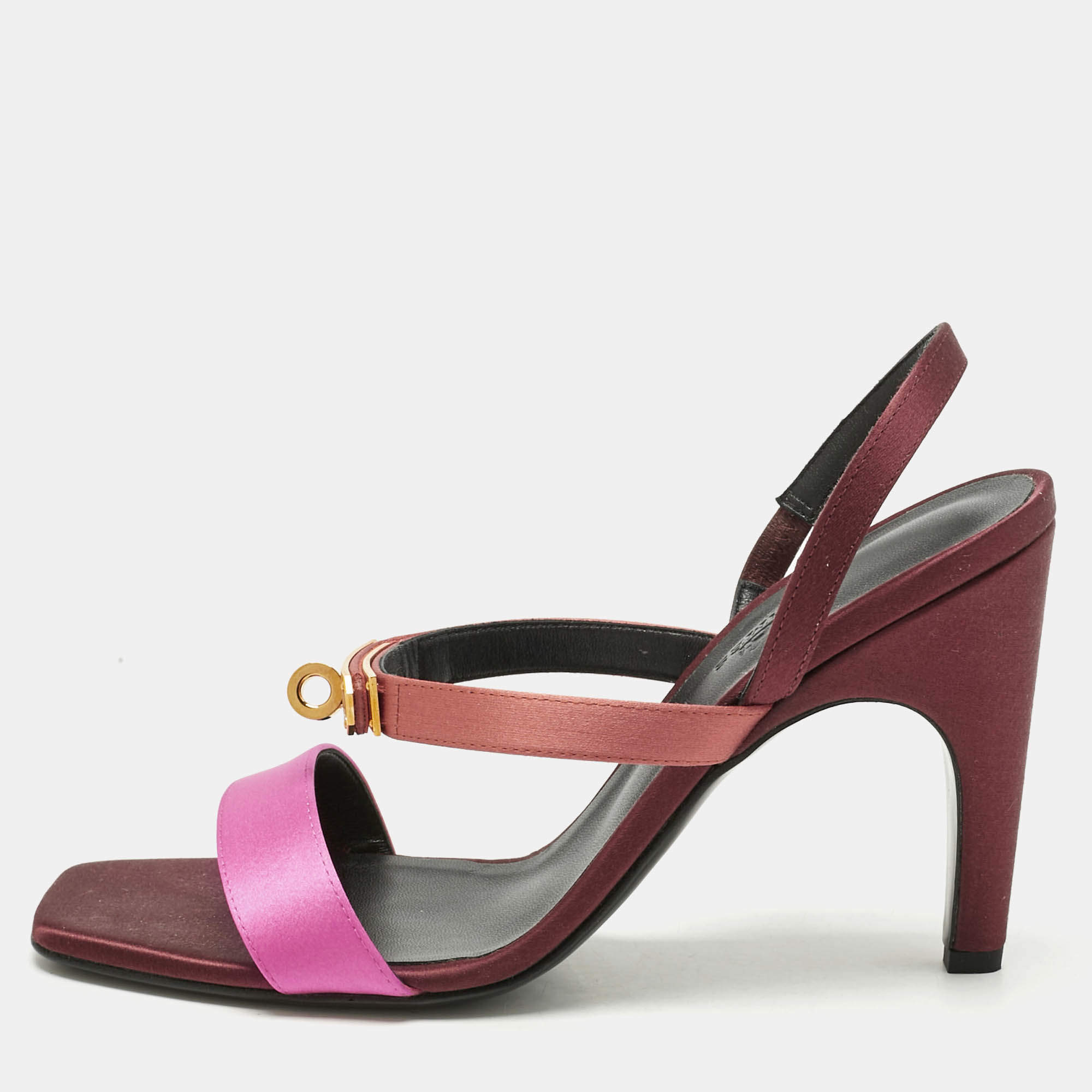 مملوكة مسبقًا Hermes Tricolor Satin Glamour Slingback Sandals Size 38