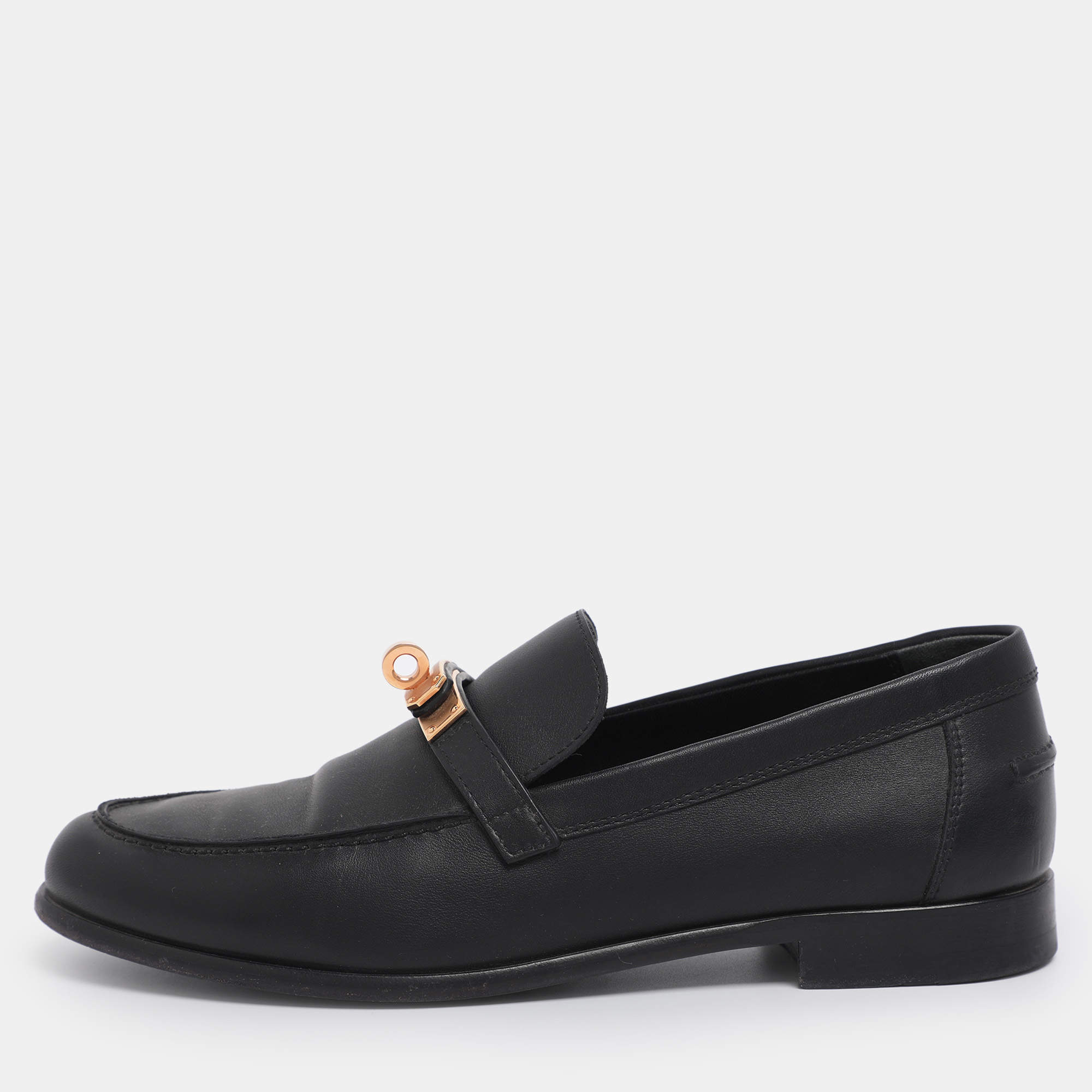Pre Owned Hermès Black Leather Destin Loafers Size 38