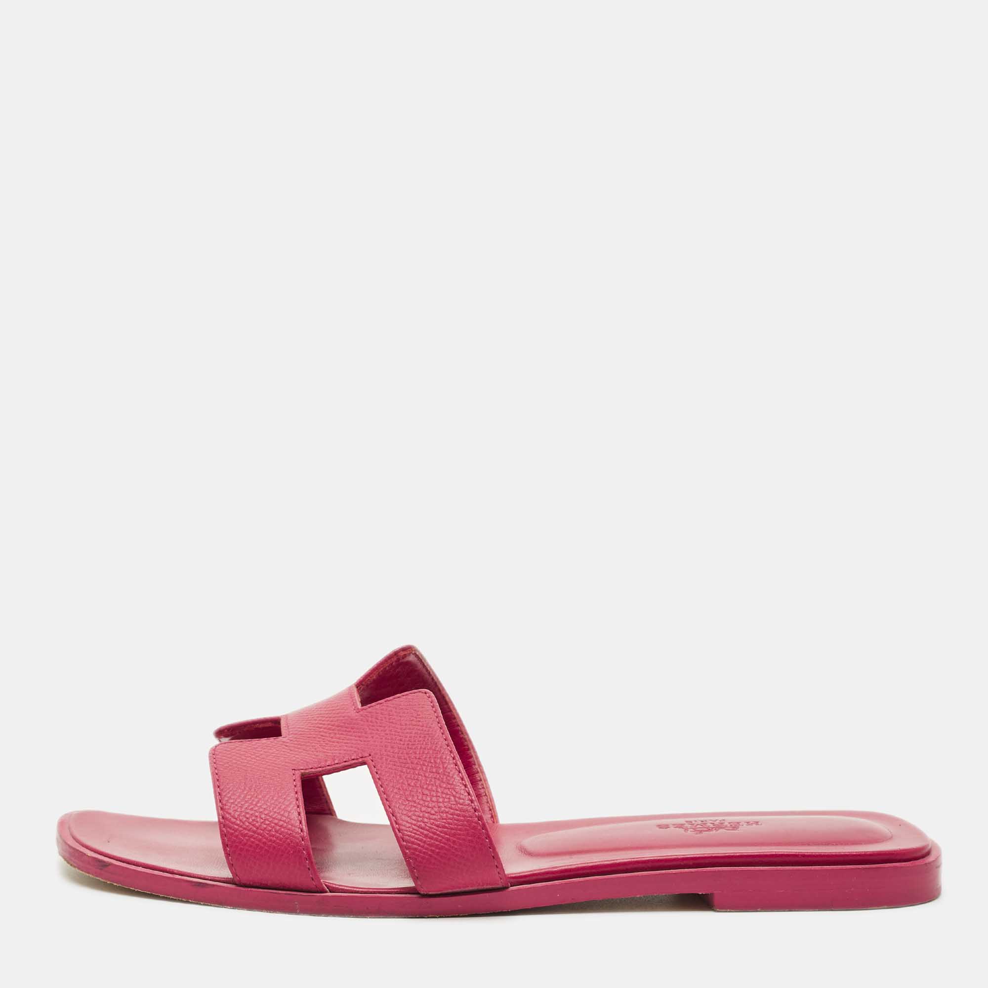 Hermes Pink Leather Oran Flat Slide Size 38 Hermes | TLC US