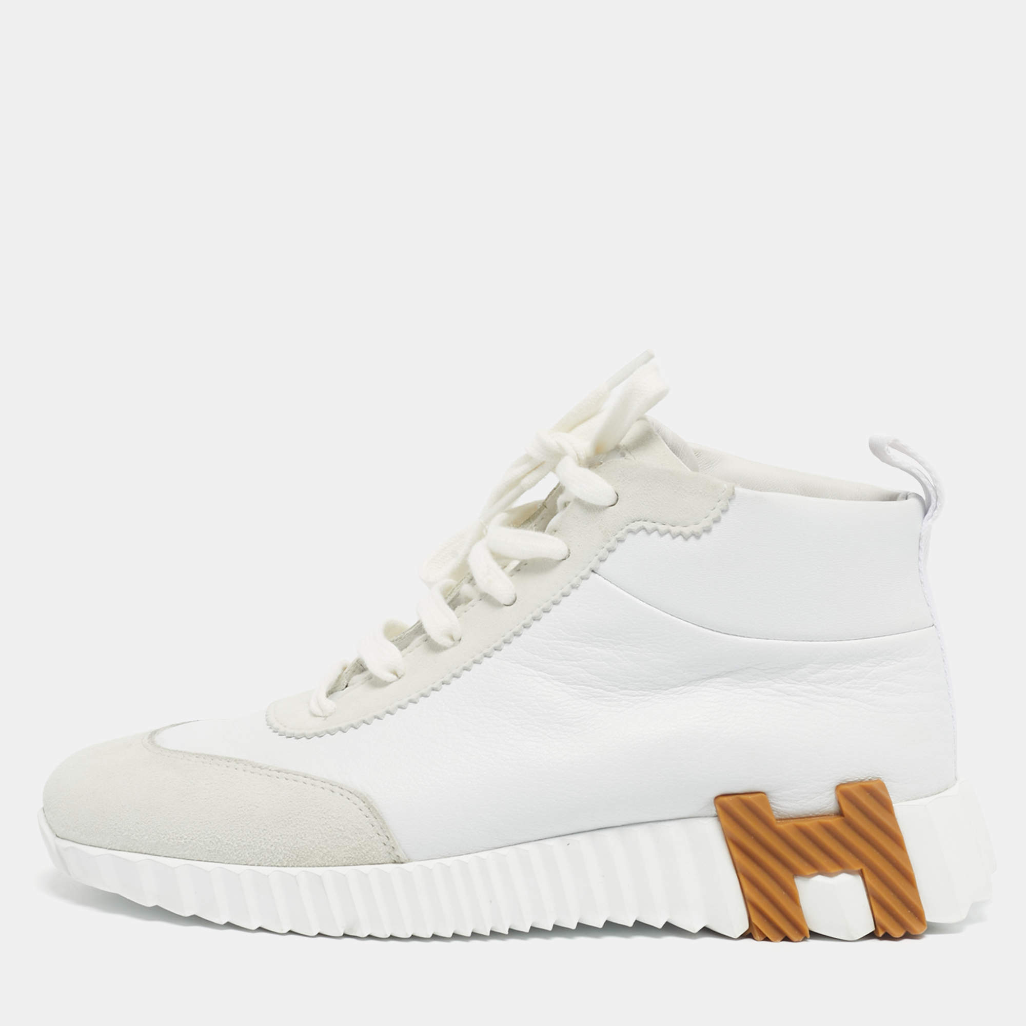 Pre Owned Hermes Grey/White Suede and Leather Hip-Hop Sneakers Size 36