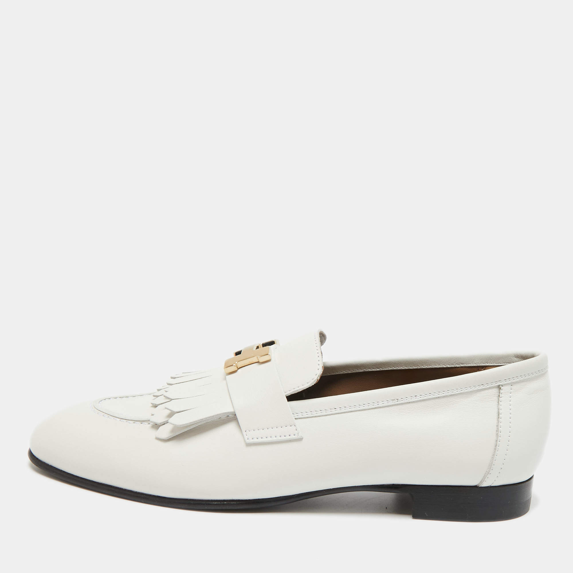 Pre Owned Hermes White Leather Royal Loafers Size 39