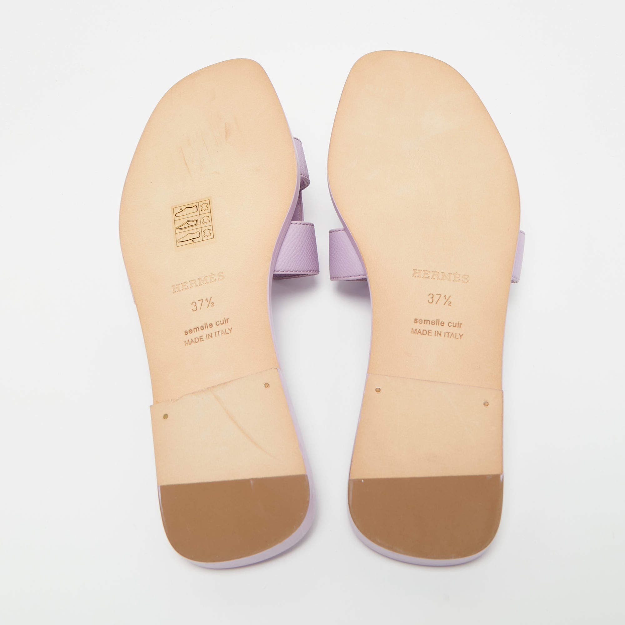 Pre Owned Hermes Purple Leather Oran Flat Slides Size 37.5