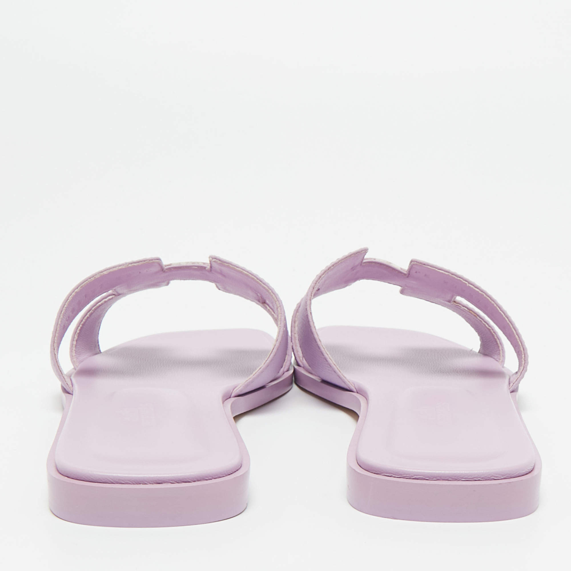 Pre Owned Hermes Purple Leather Oran Flat Slides Size 37.5