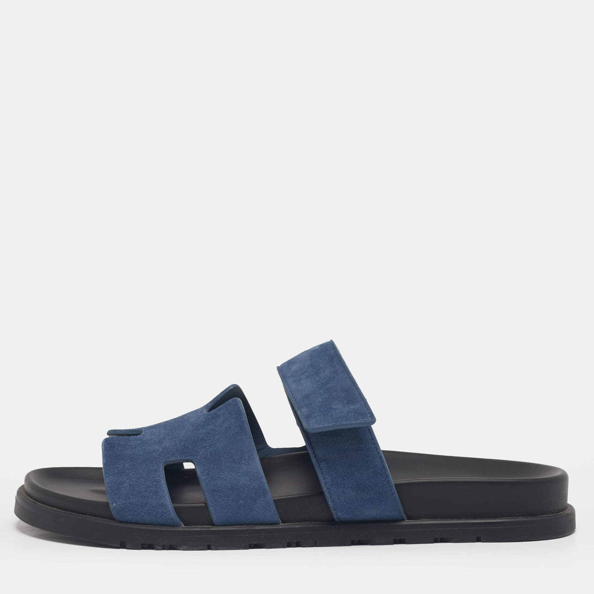 Pre Owned Hermes Dark Blue Suede Chypre Sandals Size 43.5