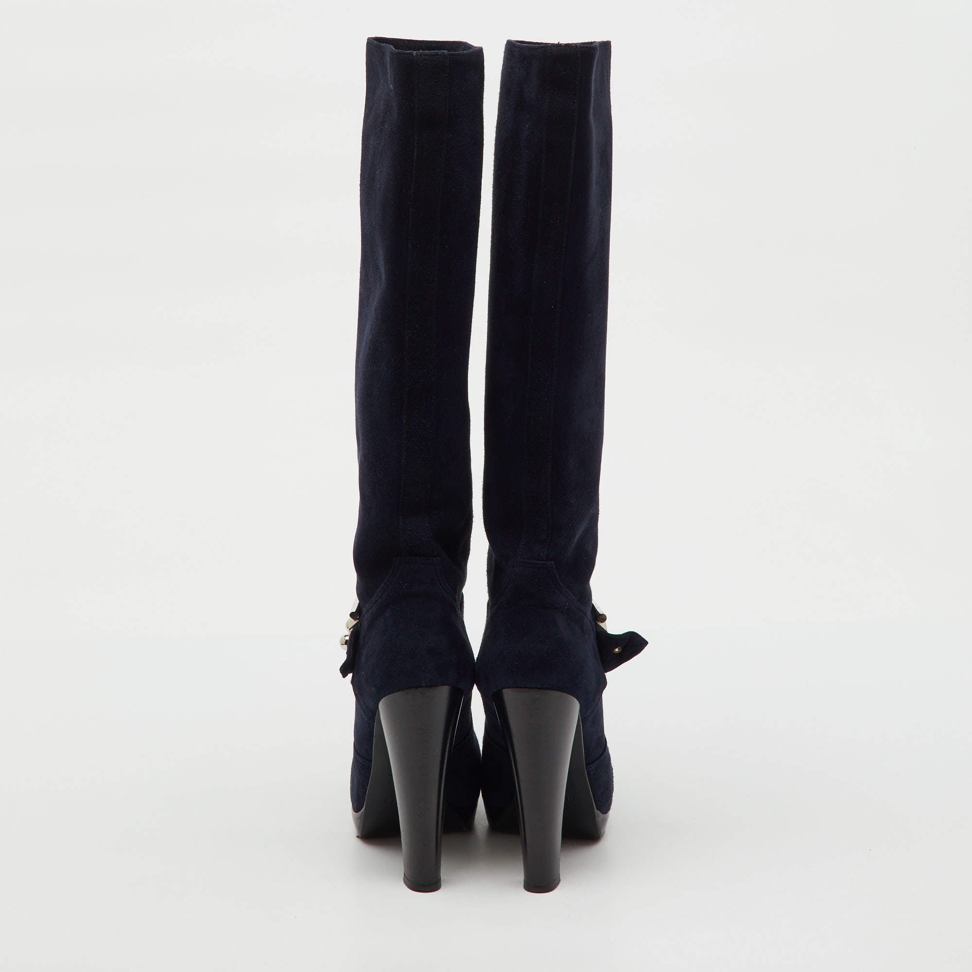 Hermes Navy Blue Suede Knee Length Boots Size Hermes TLC US
