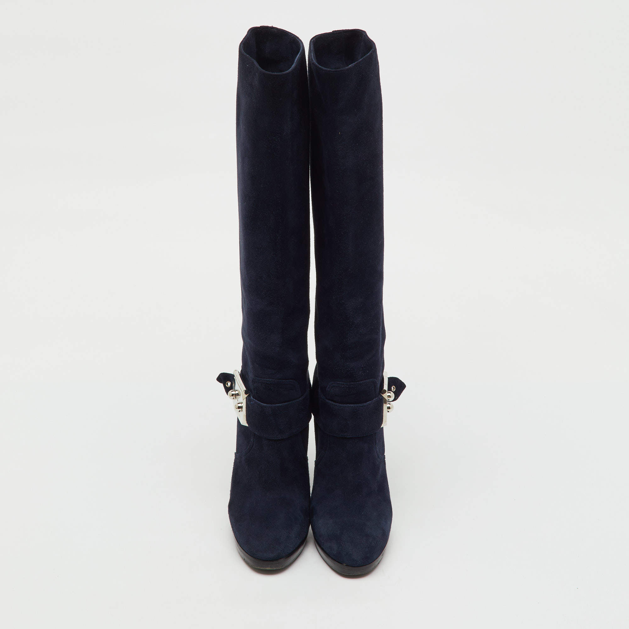 Hermes Navy Blue Suede Knee Length Boots Size Hermes TLC UAE