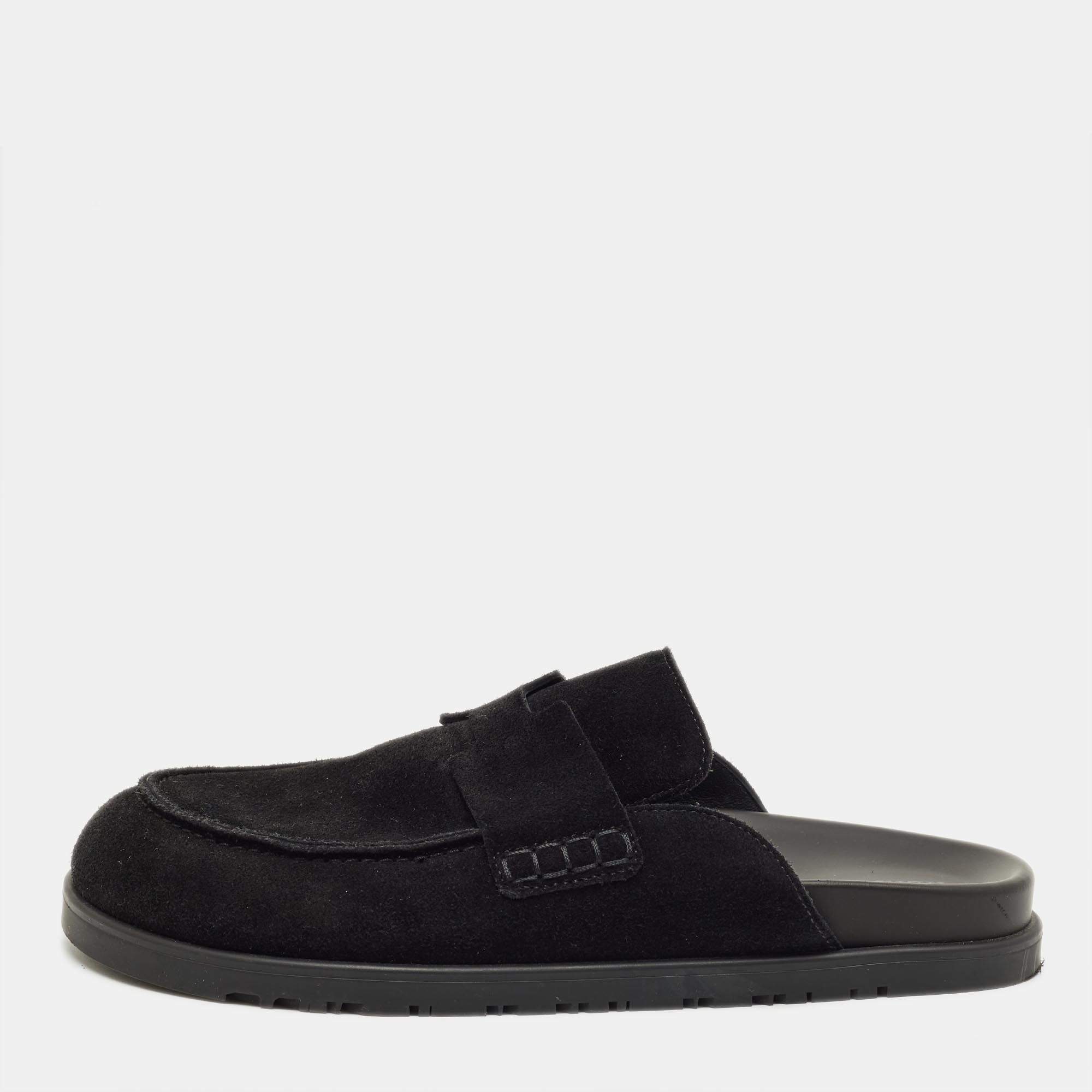 Pre Owned Hermès Black Suede Go Mules Size 39.5