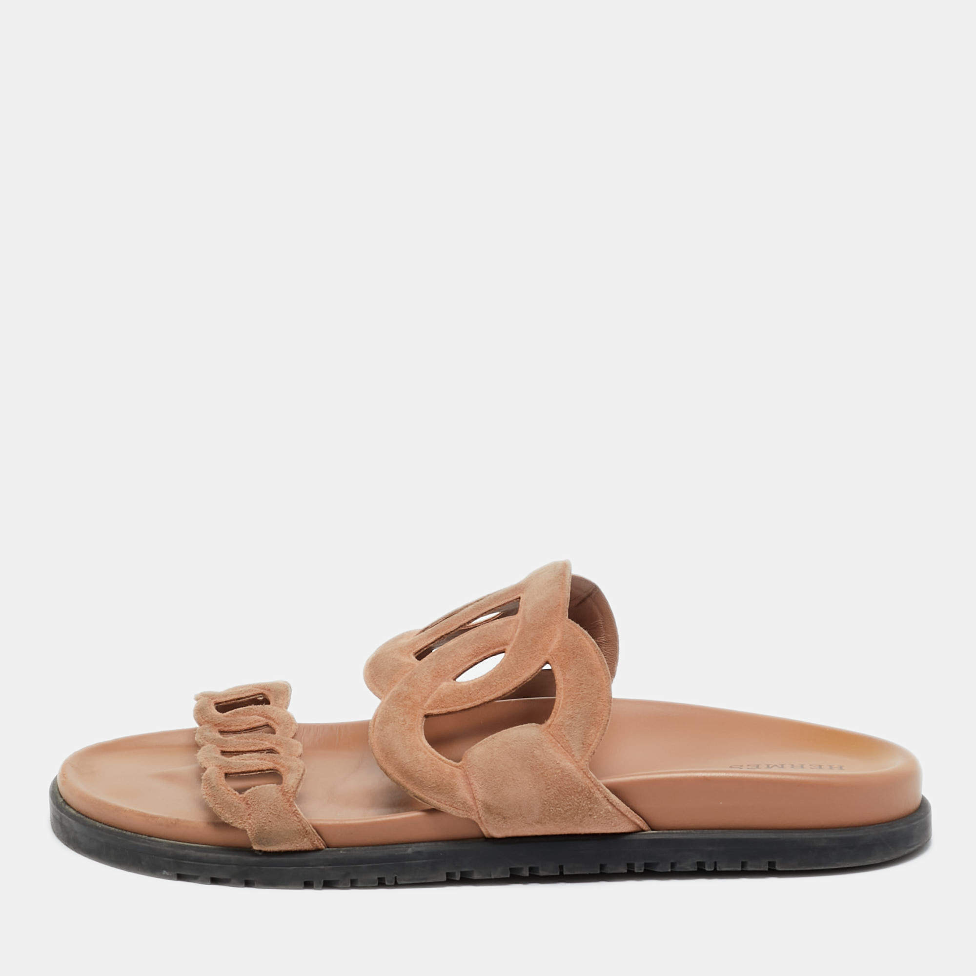Pre Owned Hermes Beige Suede Extra Flat Sandals Size 40