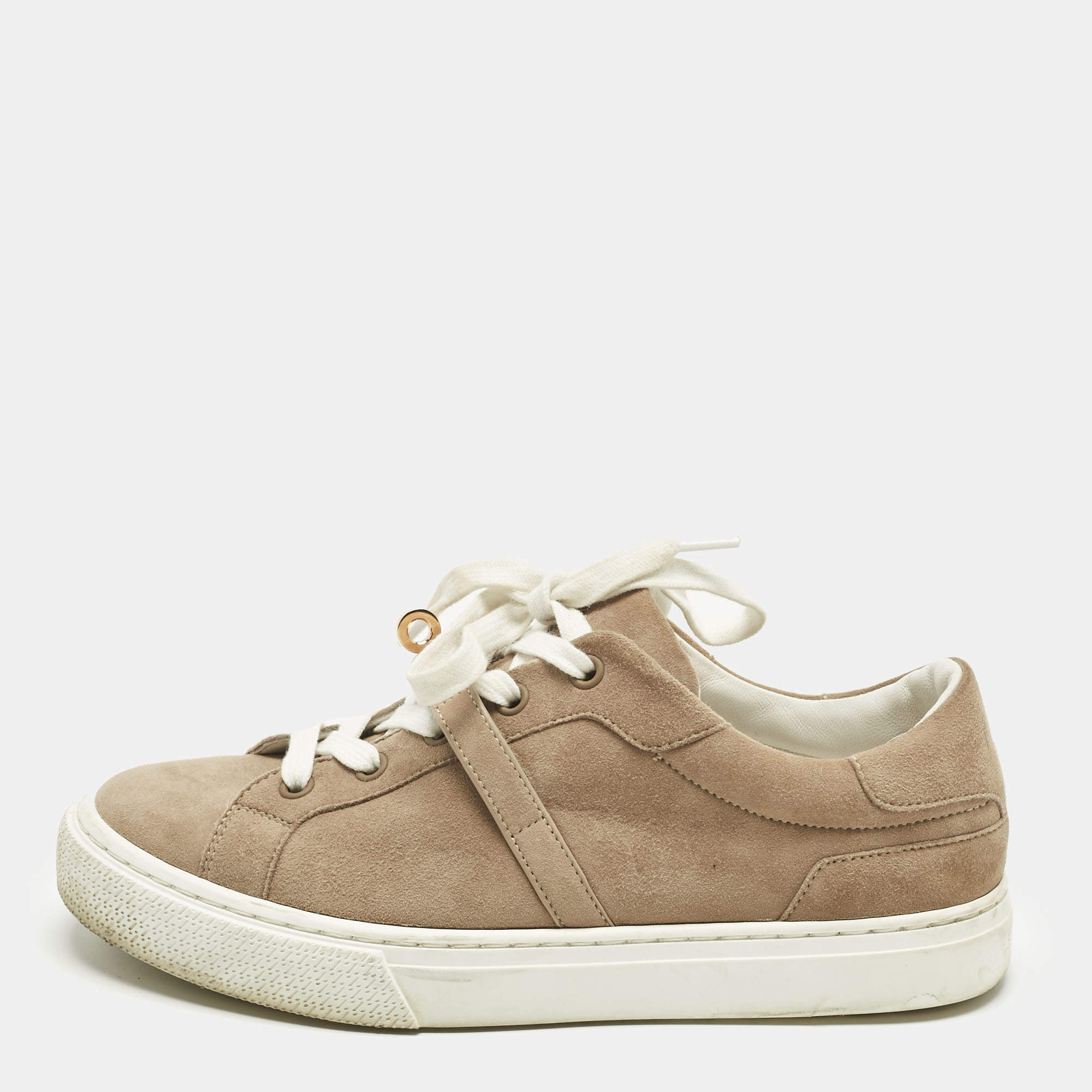 Pre Owned Hermès Beige Suede Day Low Top Sneakers Size 37.5