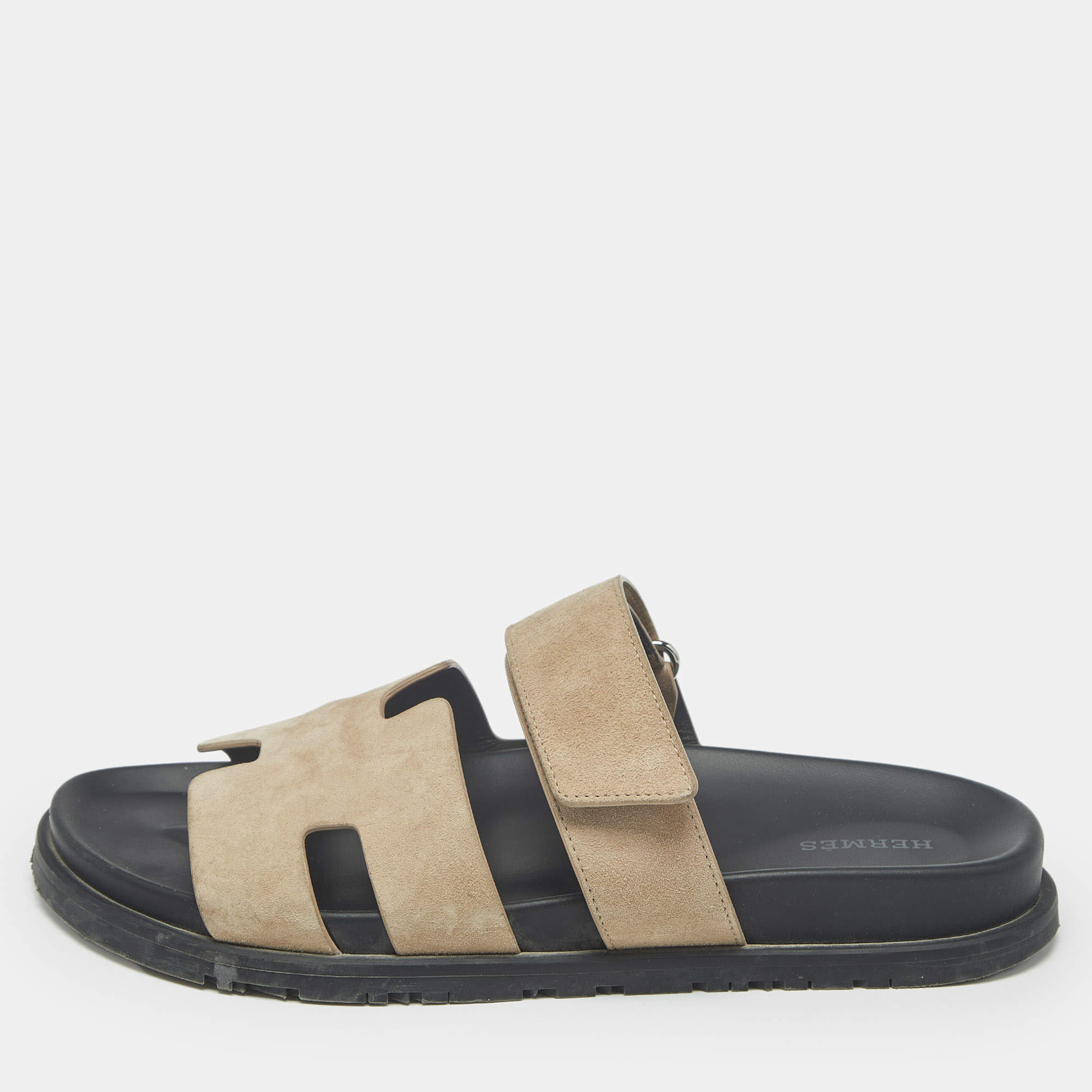 Pre Owned Hermes Beige Suede Chypre Sandals Size 40.5