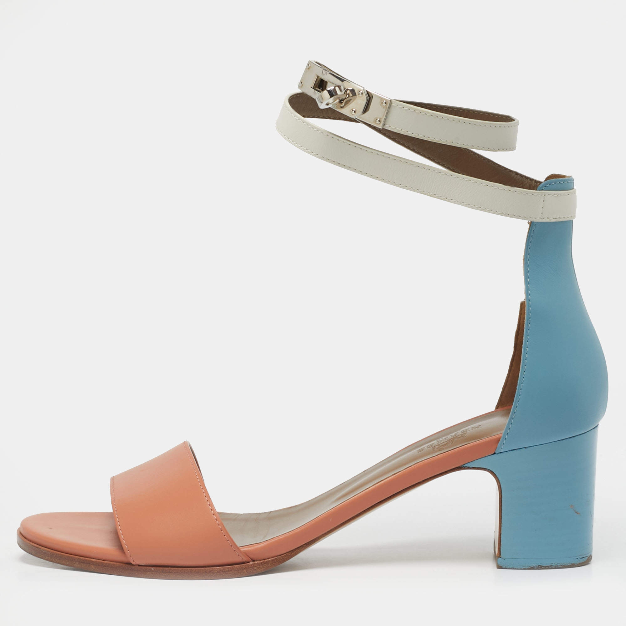 Pre Owned Hermes Orange Leather Open Toe Ankle Strap Sandals Size 40