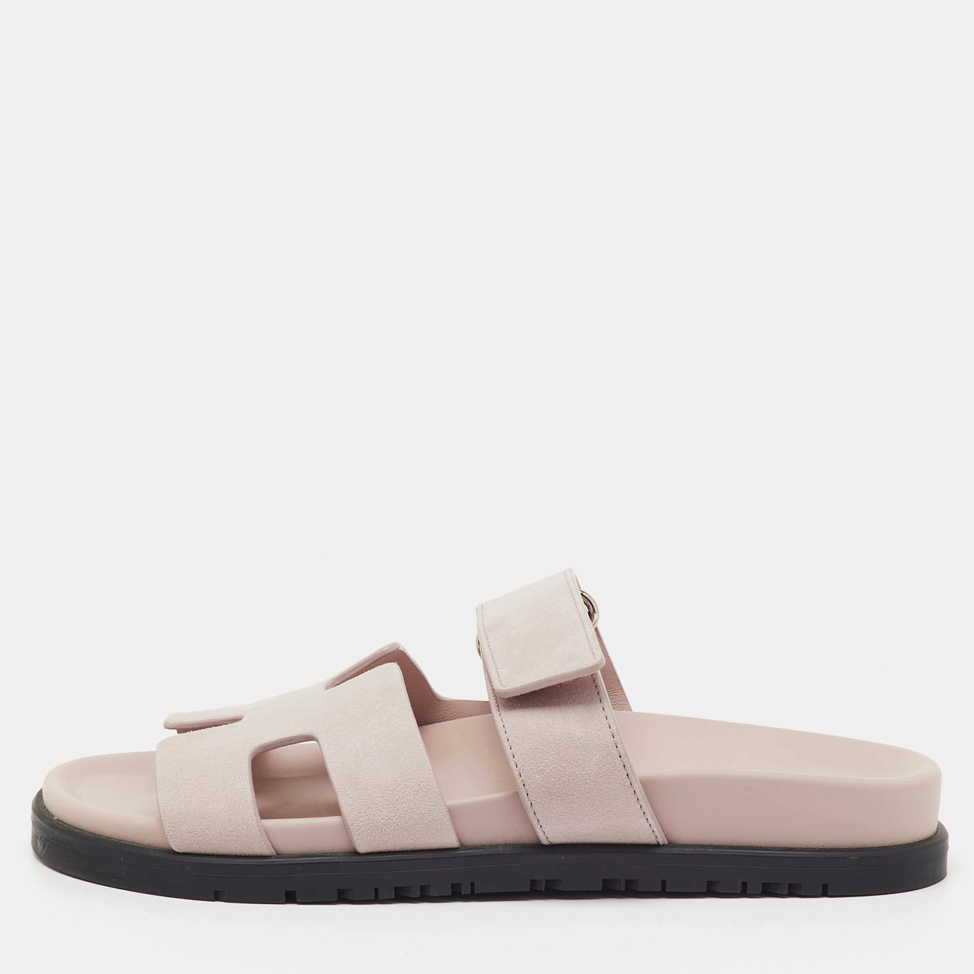 Pre Owned Hermes Pastel Pink Suede Chypre Sandals Size 36