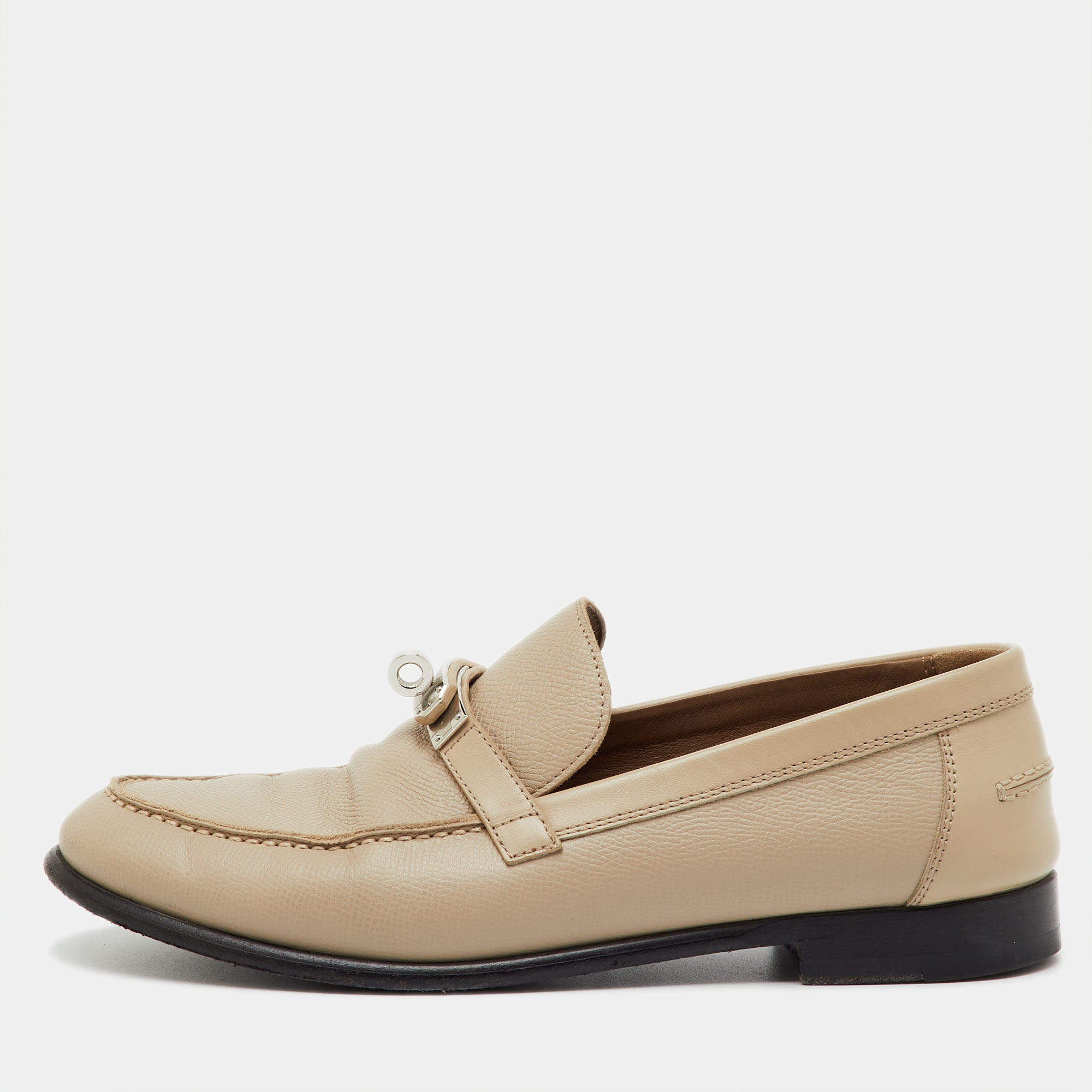 Pre Owned Hermes Beige Leather Destin Slip On Loafers Size 38.5