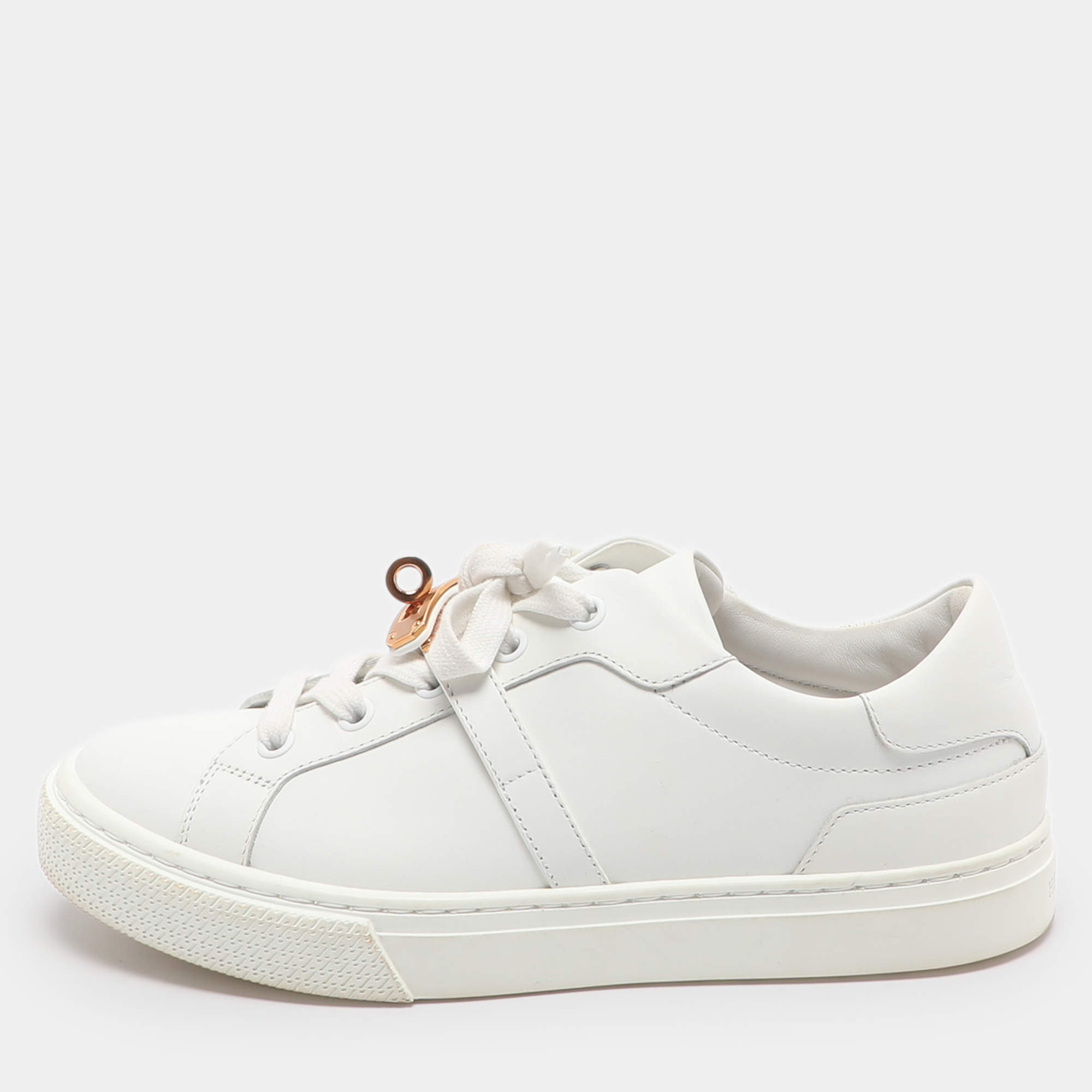 Pre Owned Hermes Day Size 36.5 White Leather Low Top Sneakers