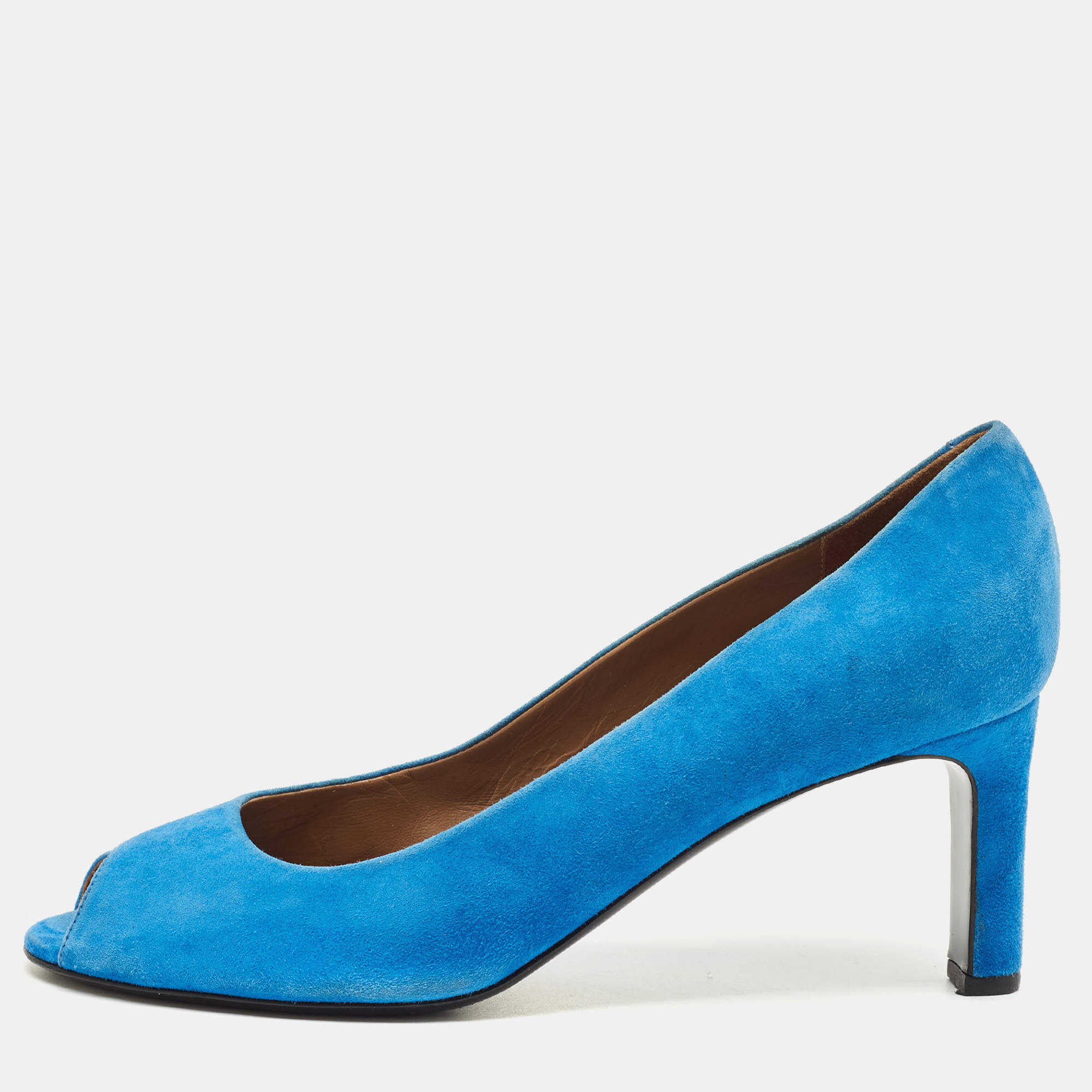 مملوكة مسبقًا Hermes Size 39 Blue Suede Peep Toe Pumps