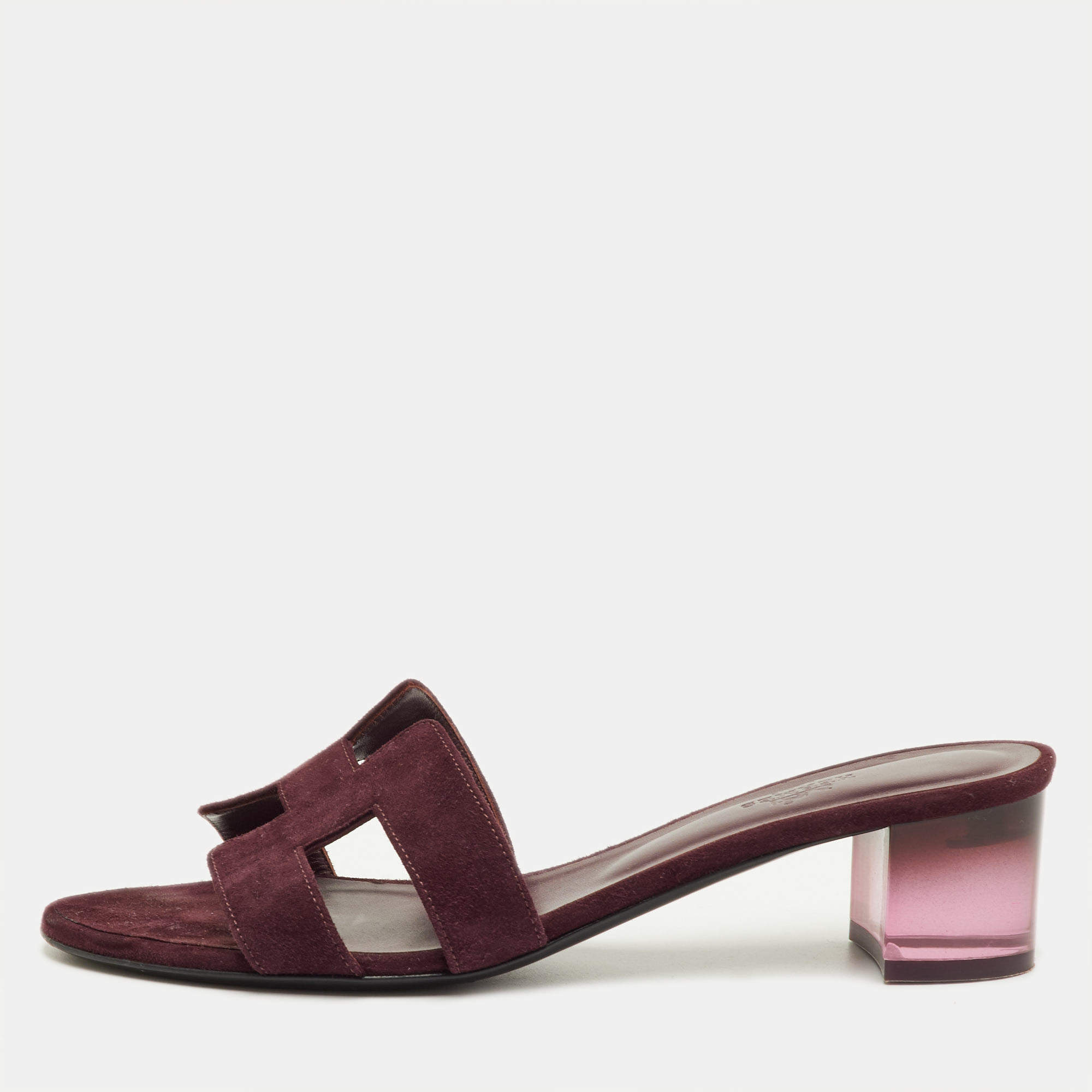 مملوكة مسبقًا Hermes Oasis Size 40 Burgundy Suede Slide Sandals