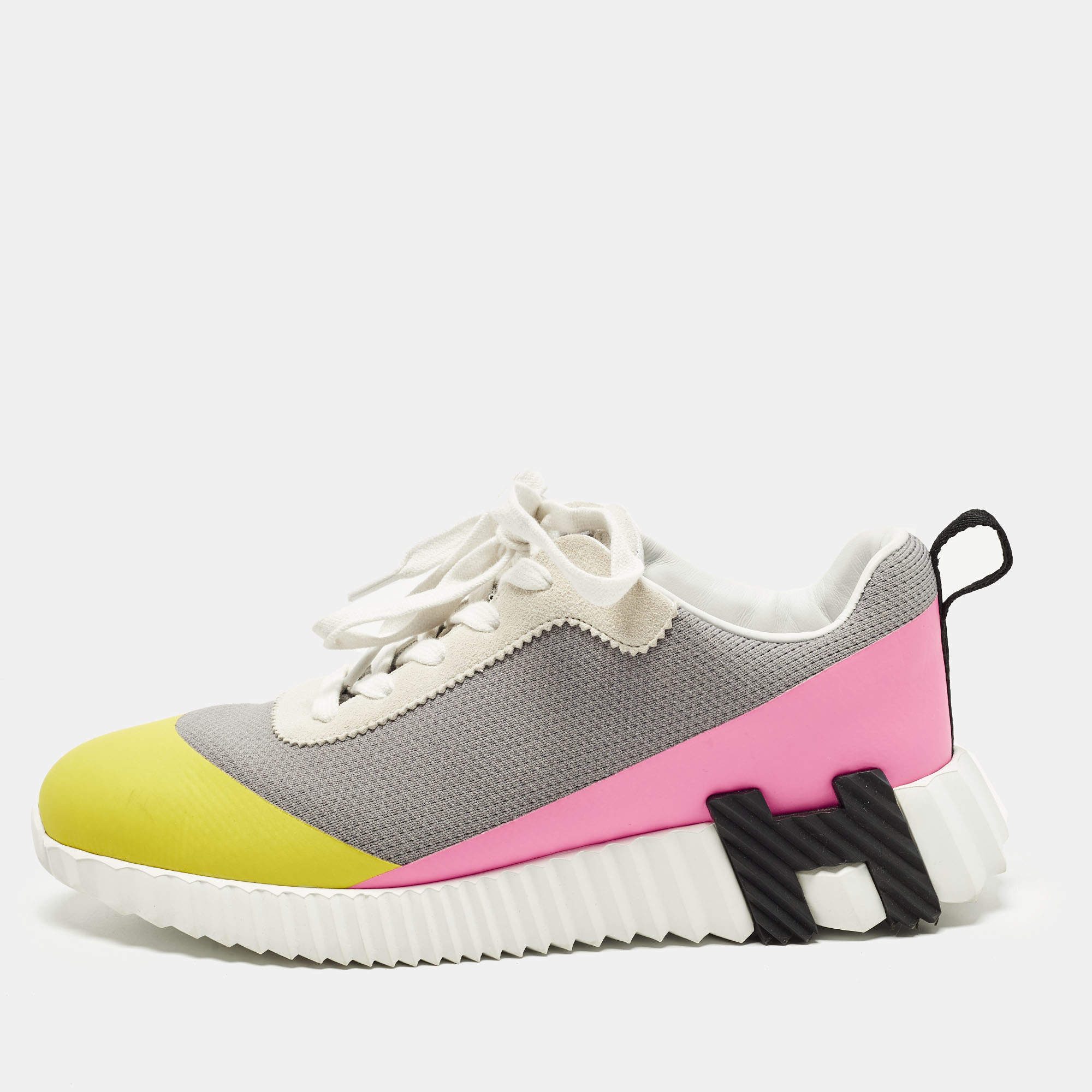 مملوكة مسبقًا Hermes Bouncing Size 37 Multicolor Knit Fabric and Suede Low Top Sneakers