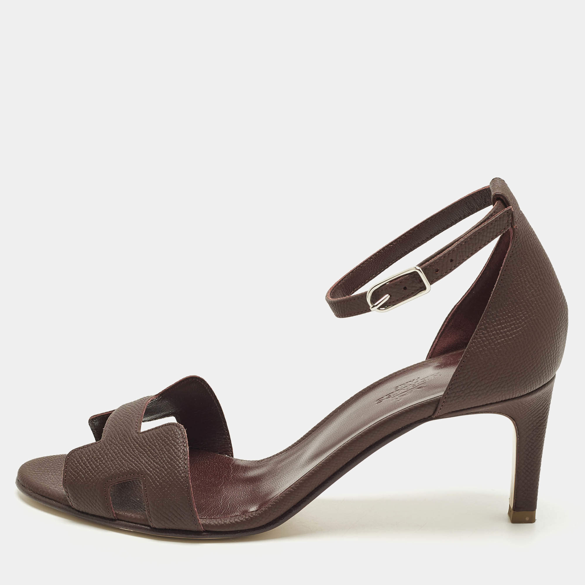 مملوكة مسبقًا Hermes Premiere Size 37.5 Burgundy Leather Ankle Strap Sandals