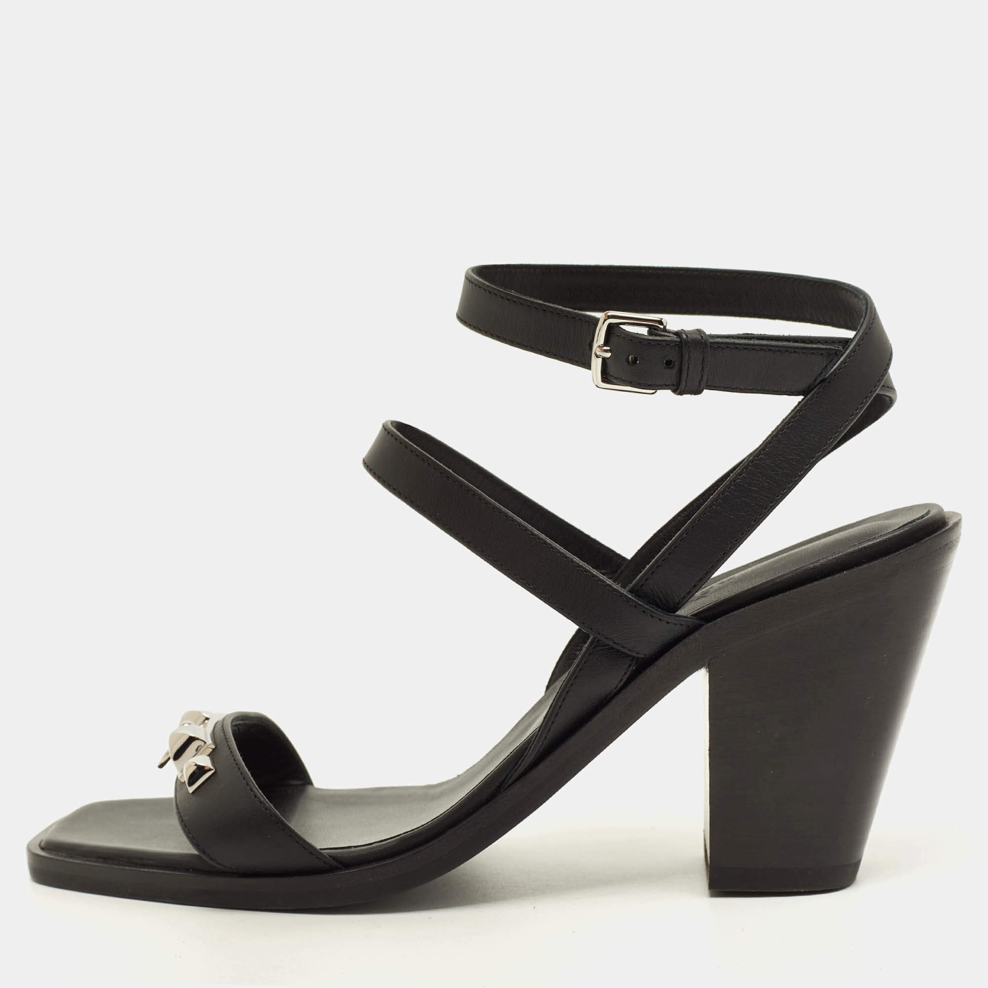 مملوكة مسبقًا Hermes Ivresse 65 Size 37.5 Black Leather Ankle Strap Sandals