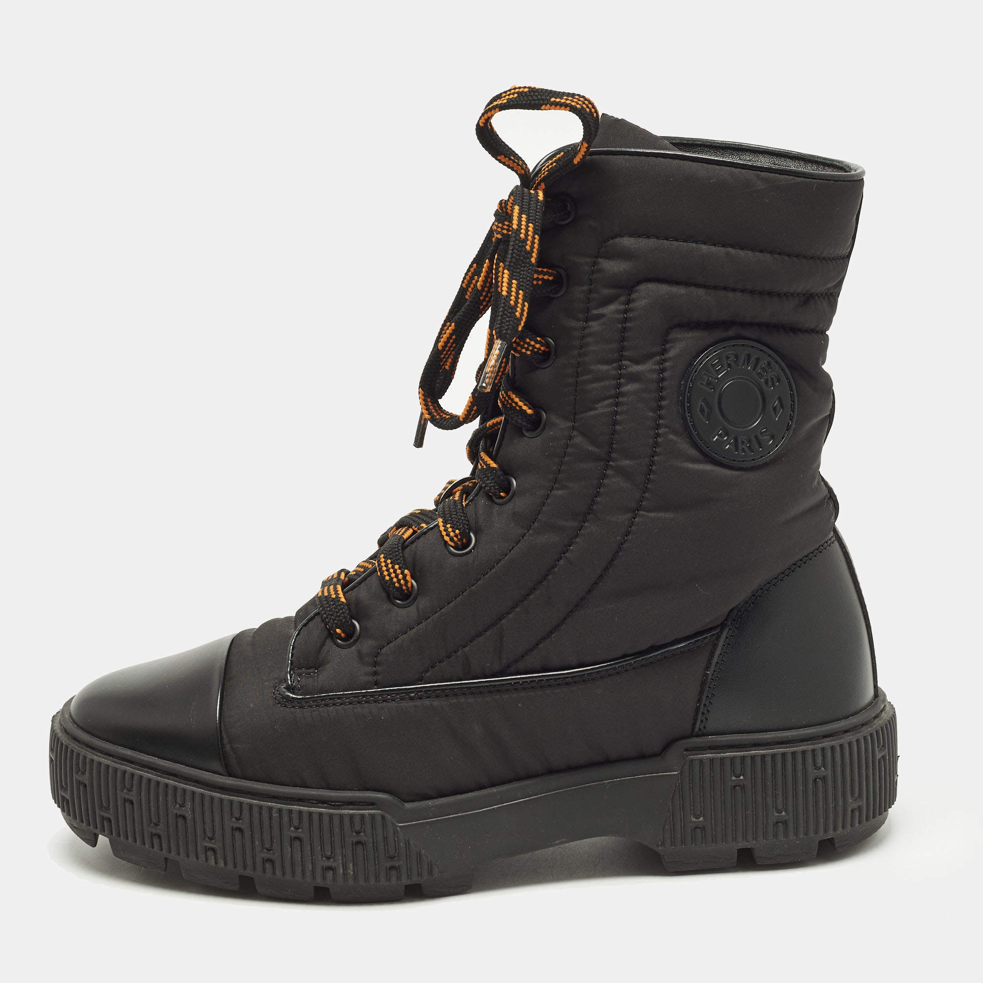 مملوكة مسبقًا Hermes Fresh Size 38 Black Leather and Nylon Combat Boots