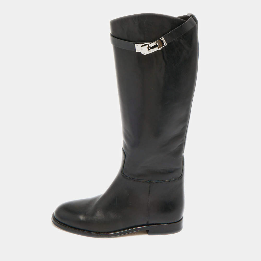 Pre Owned Hermès H Jumping Size 37 Black Leather Knee Length Boots