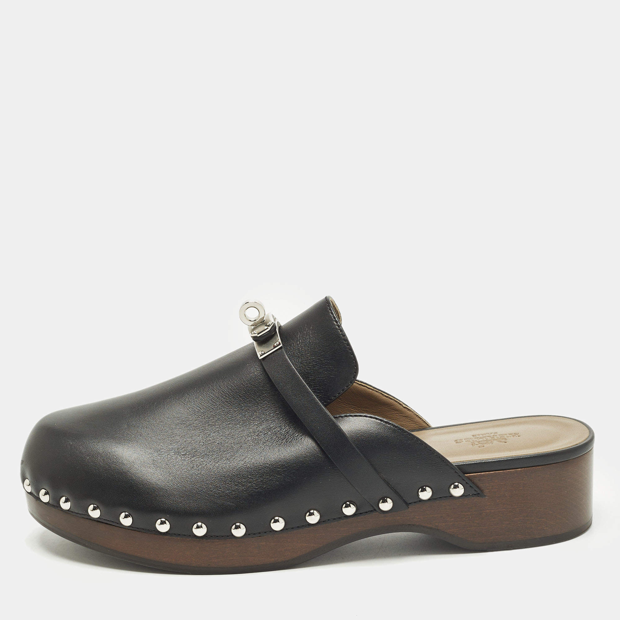 Pre Owned حذاء بكعب هيرمس كارلوتا جلد أسود مقاس 39