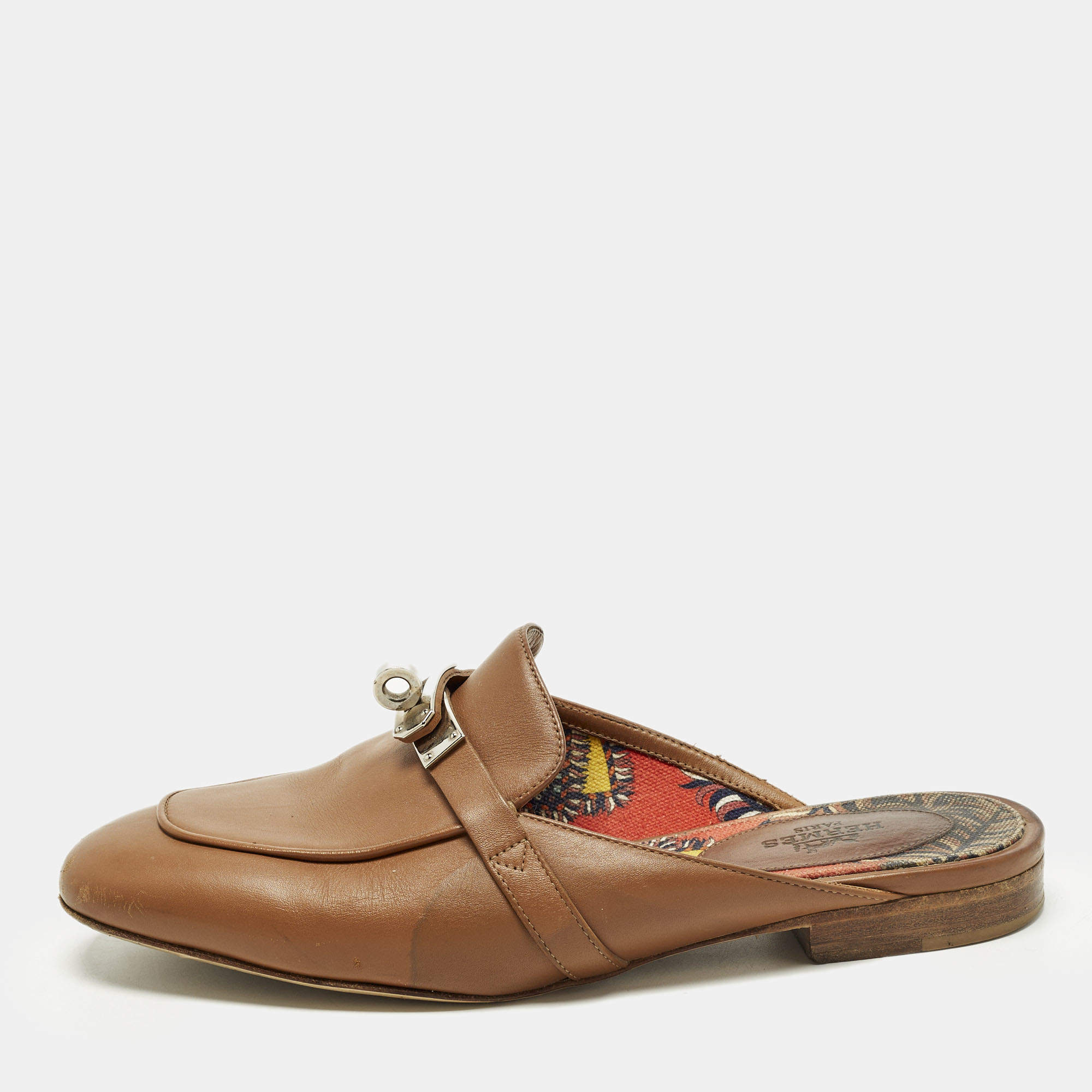 مملوكة مسبقًا Hermes Oz Size 35.5 Brown Leather Mules
