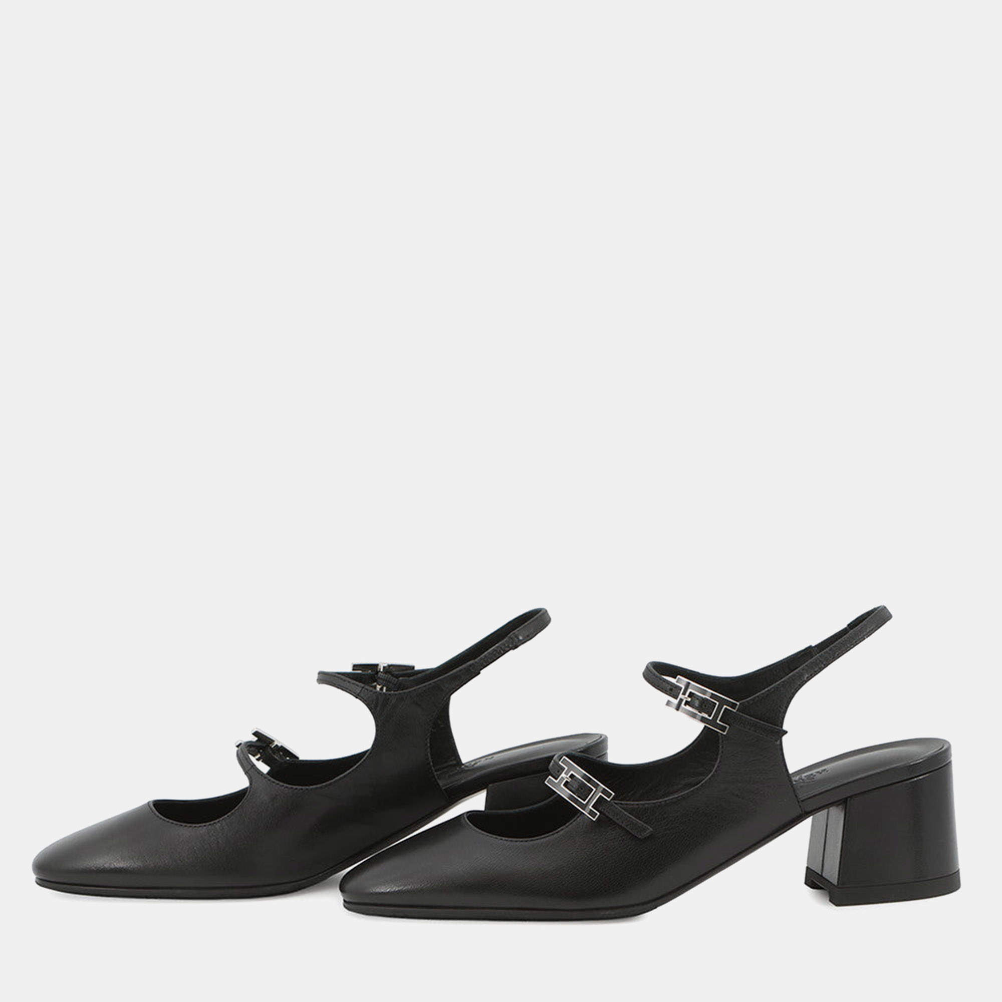 مملوكة مسبقًا حذاء كعب عالي هيرمس جاكي 50 جلد أسود مقاس 36H