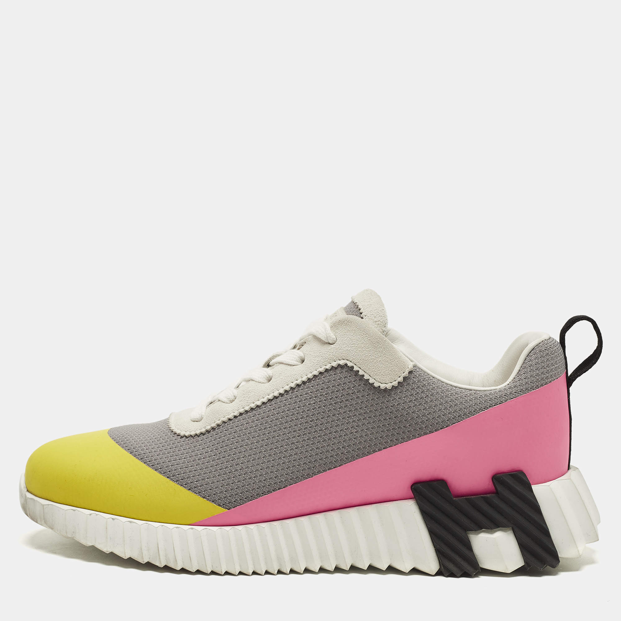 Pre Owned Hermès Bouncing Size 38 Multicolor Knit Fabric and Suede Low Top Sneakers