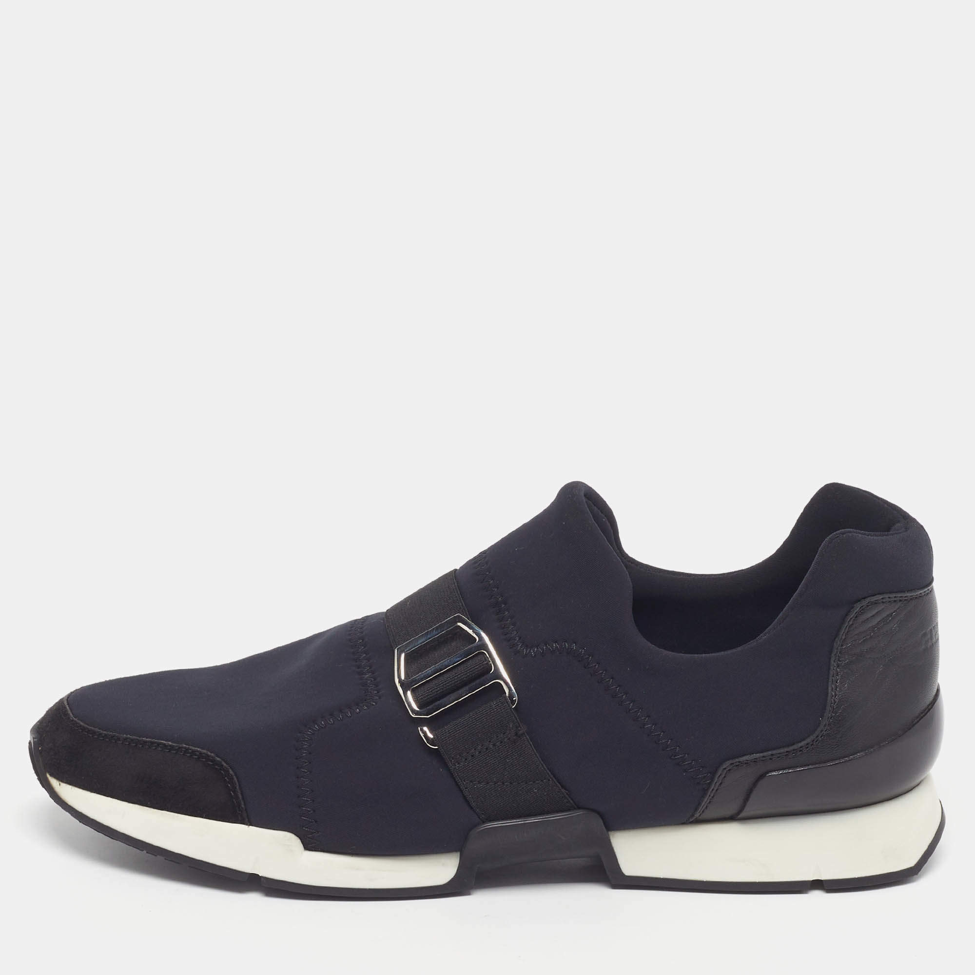 Pre Owned حذاء رياضي هيرمس ران جلد ونيوبرين أزرق كحلي/أسود مقاس 39