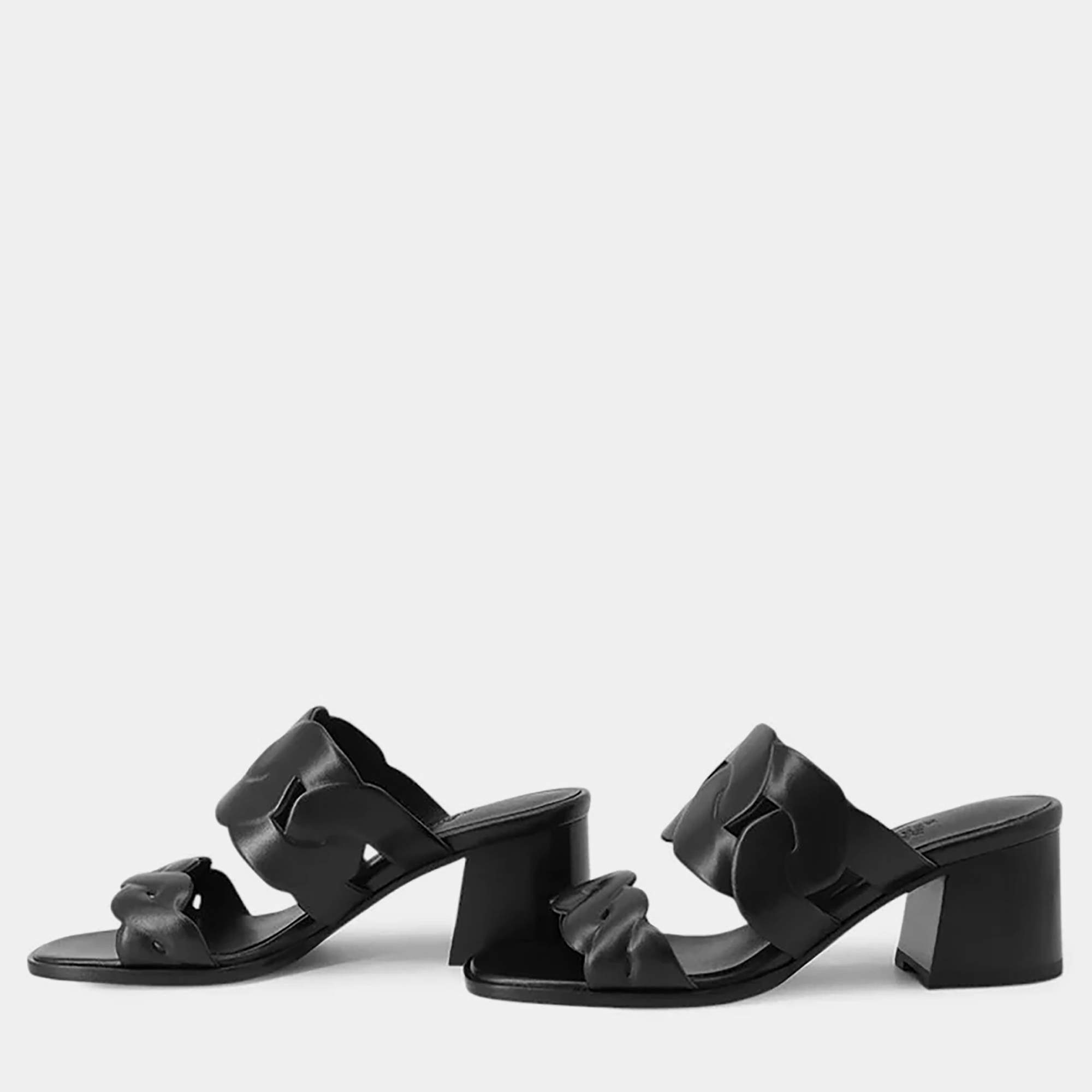 Pre Owned Hermes Gabby Sandals Black Leather Size 37