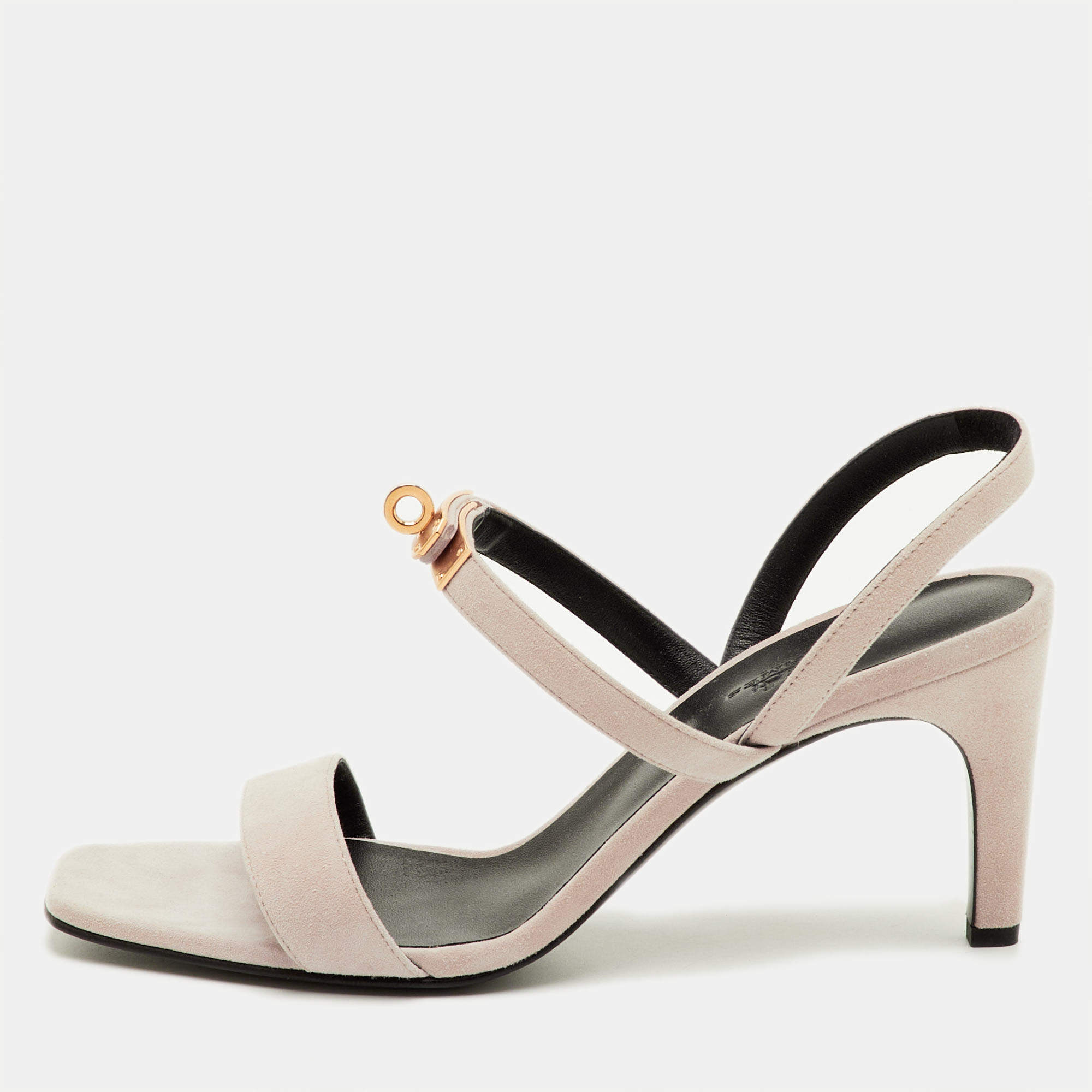 Pre Owned Hermes Glamour Size 40 Light Pink Suede Slingback Sandals