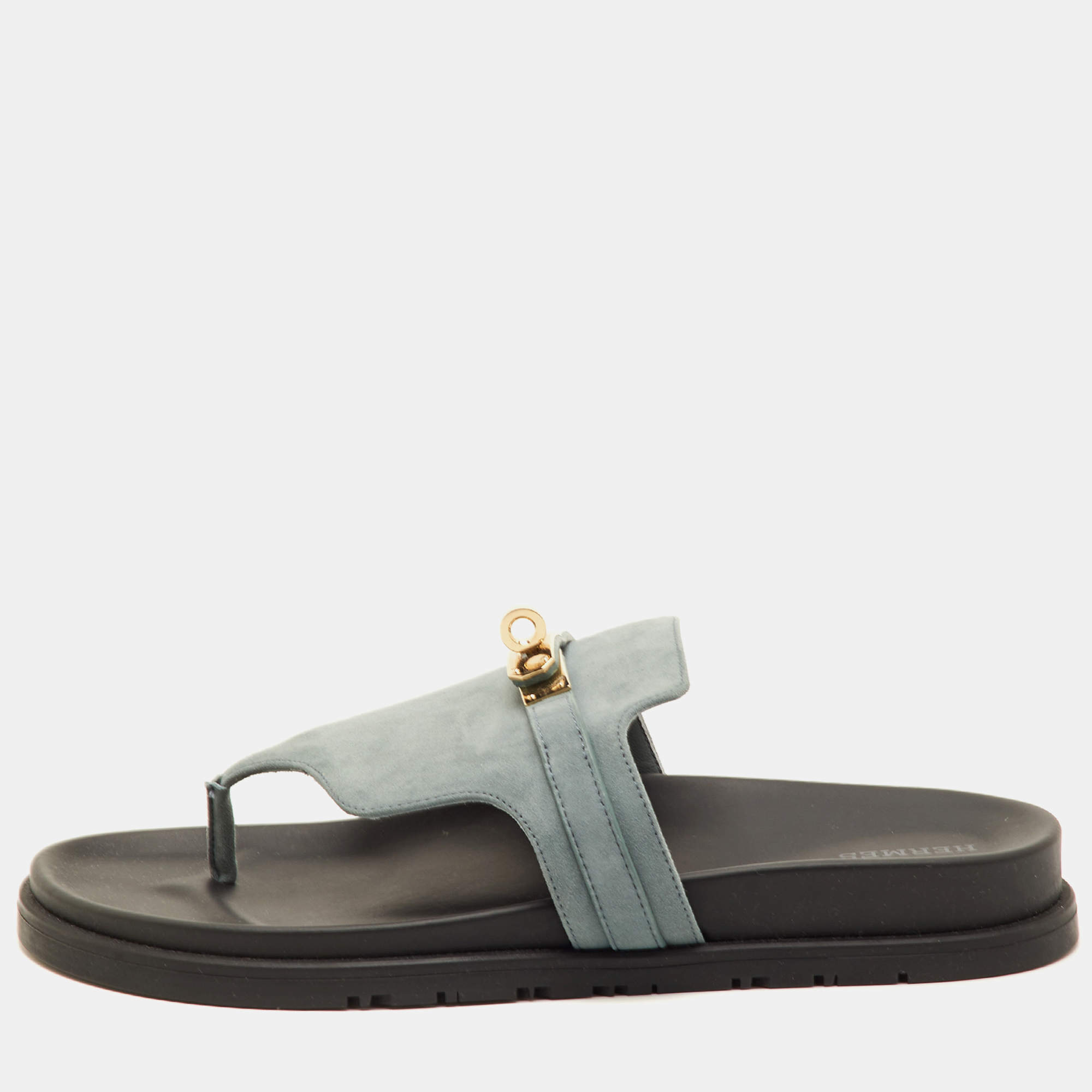 مملوكة مسبقًا Hermès Empire Size 40 Blue Suede Flat Thong Sandals