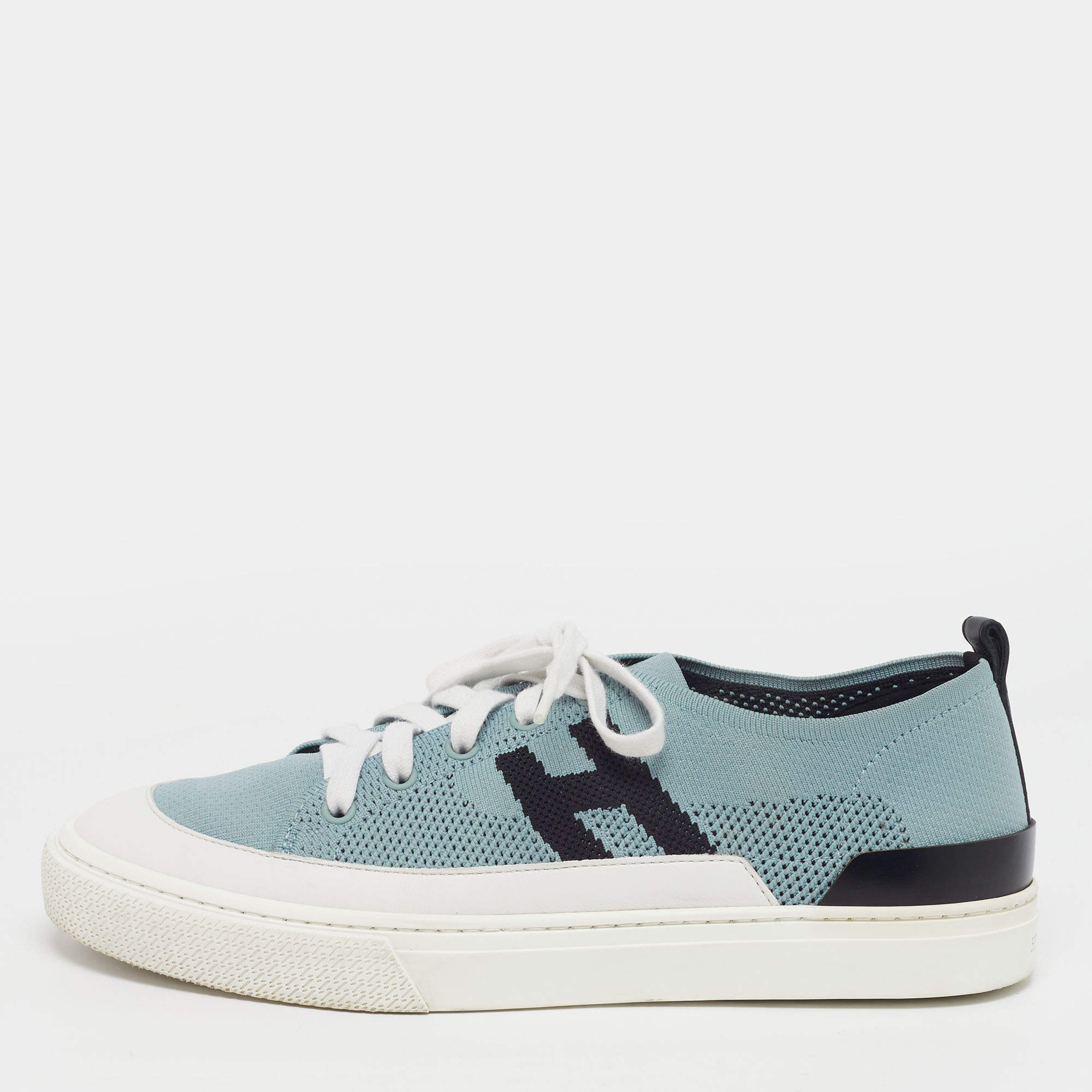 مملوكة مسبقًا حذاء رياضي هيرمس ديب جلد ونسيج محبوك متعدد الألوان عنق منخفض مقاس 40