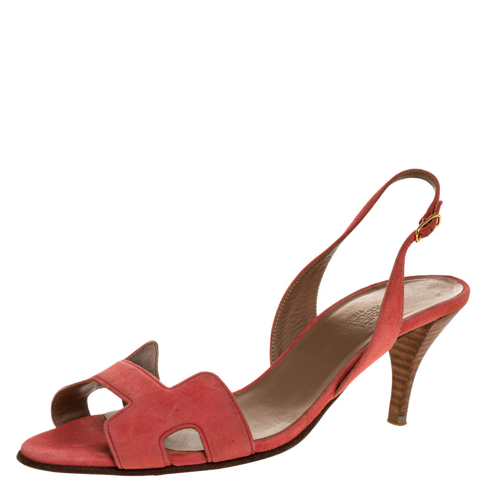 Hermes Pink Suede Night Slingback Sandals Size 39