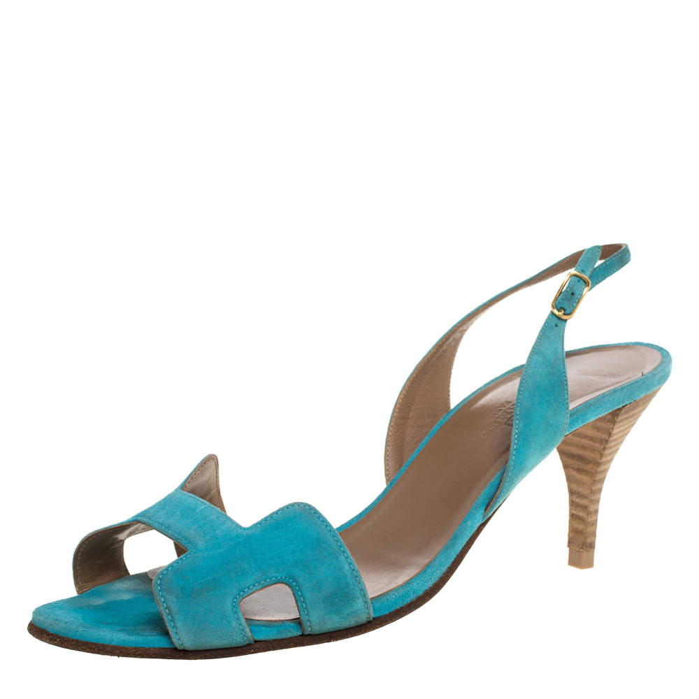 Hermes Blue Suede Leather Night Singback Sandals Size 39