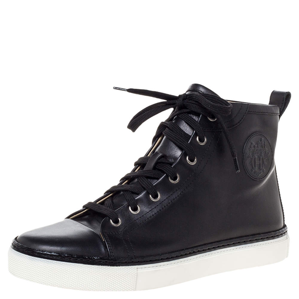 Hermès Black Leather Jimmy Lace Up High Top Sneakers Size 38