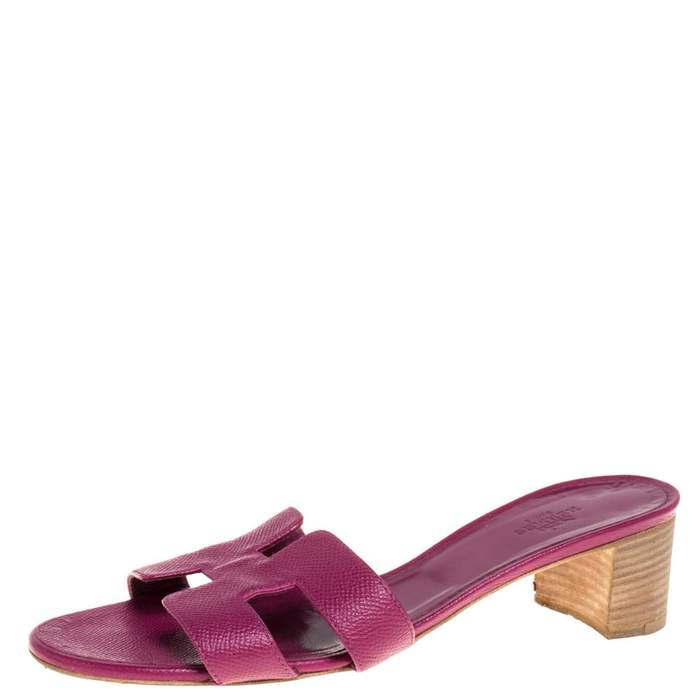 Hermès Pink Lizard Embossed Leather Oasis Open Toe Sandals Size 38.5