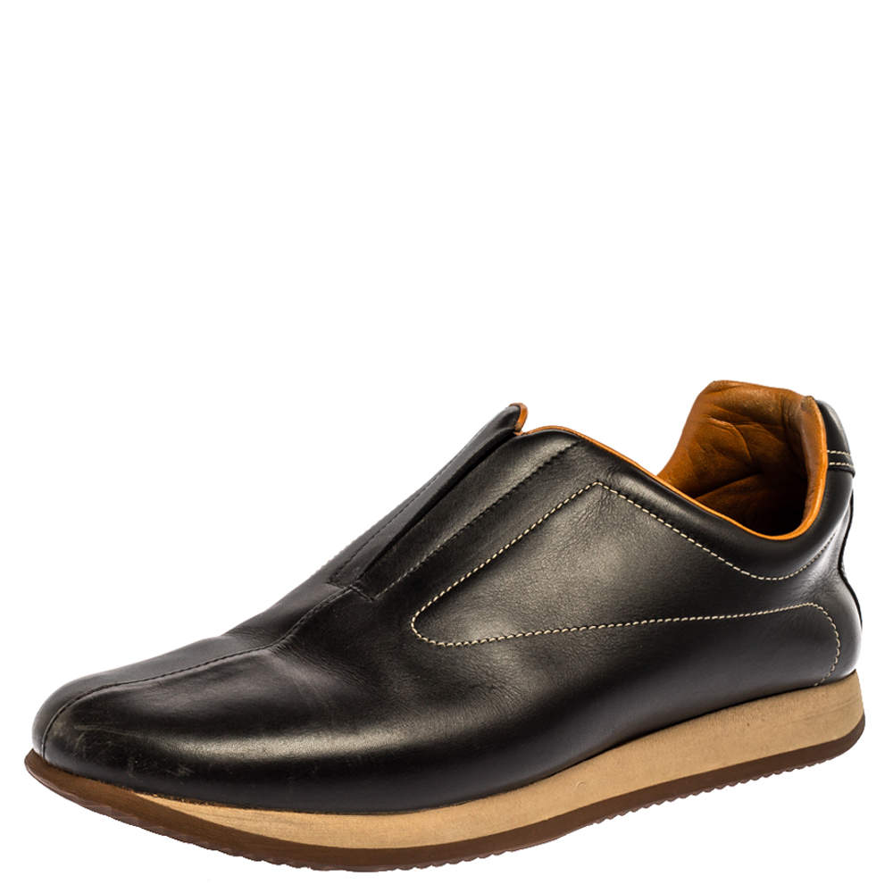 Pre Owned Hermes Brown Leather Slip On Sneakers Size 40