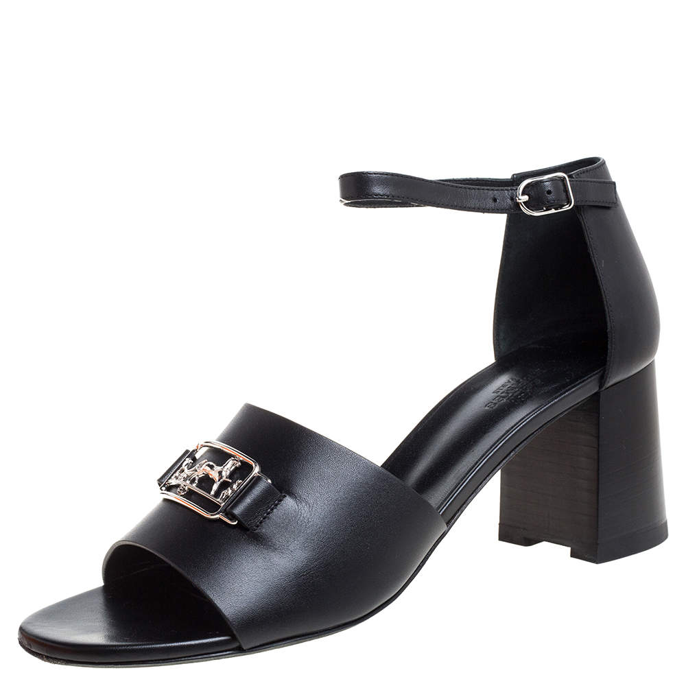 Hermes Black Leather Viaggio Ankle Strap Sandals Size 41 Hermes | TLC