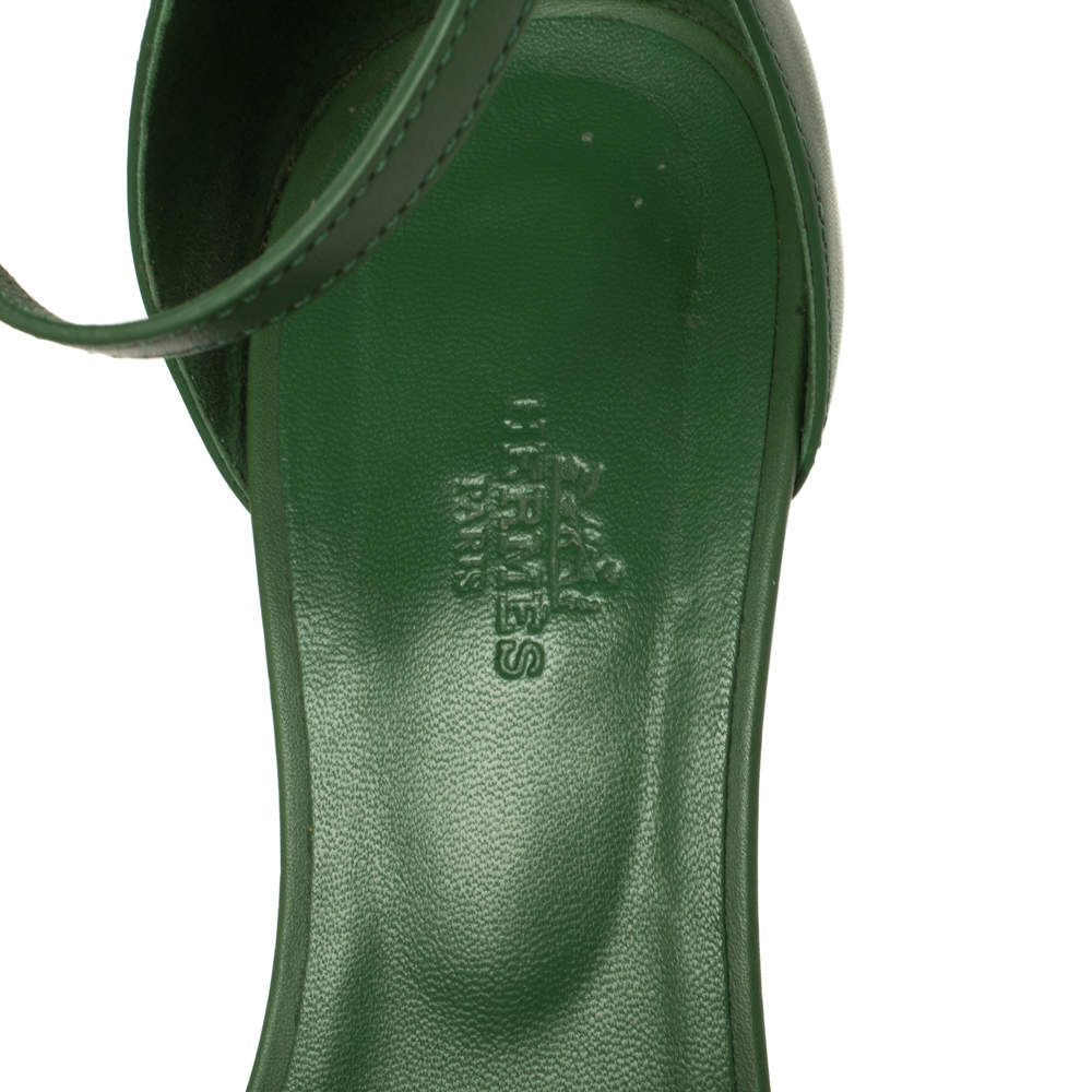 Hermès Green Leather Legend Wedge Sandals Size 40 Hermes