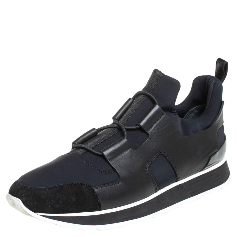 Hermes Black/Blue Leather And Nylon Low Top Sneakers Size 40