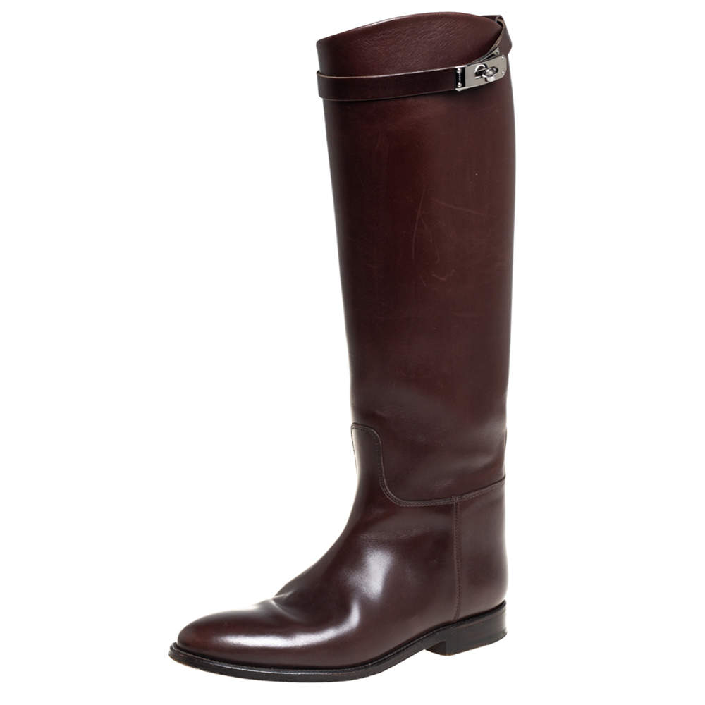 Hermes Brown Leather Jumping Knee Length Boots Size 38